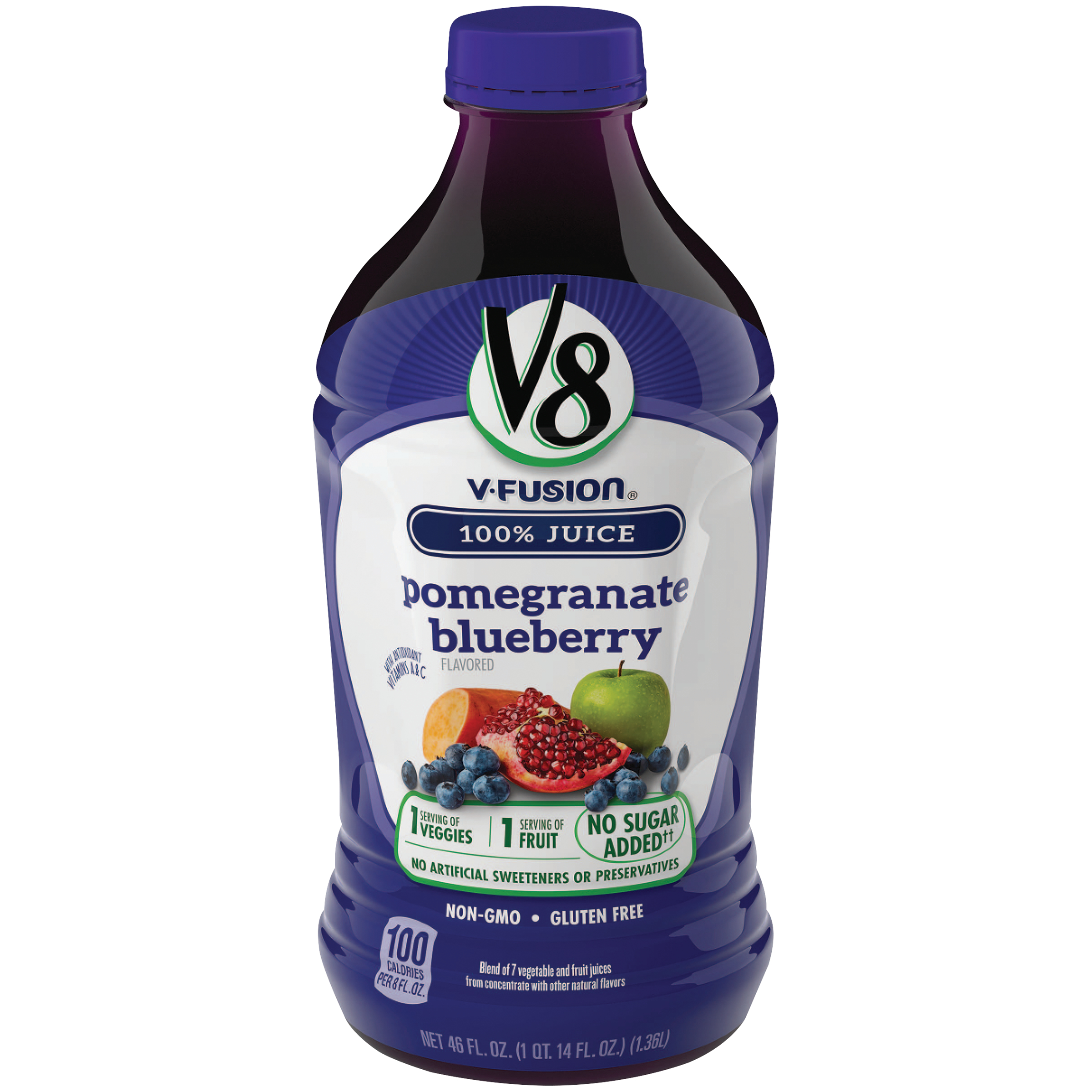 V8 V-Fusion Vegetable & Fruit Juice, Pomegranate Blueberry, 46 fl oz (1...