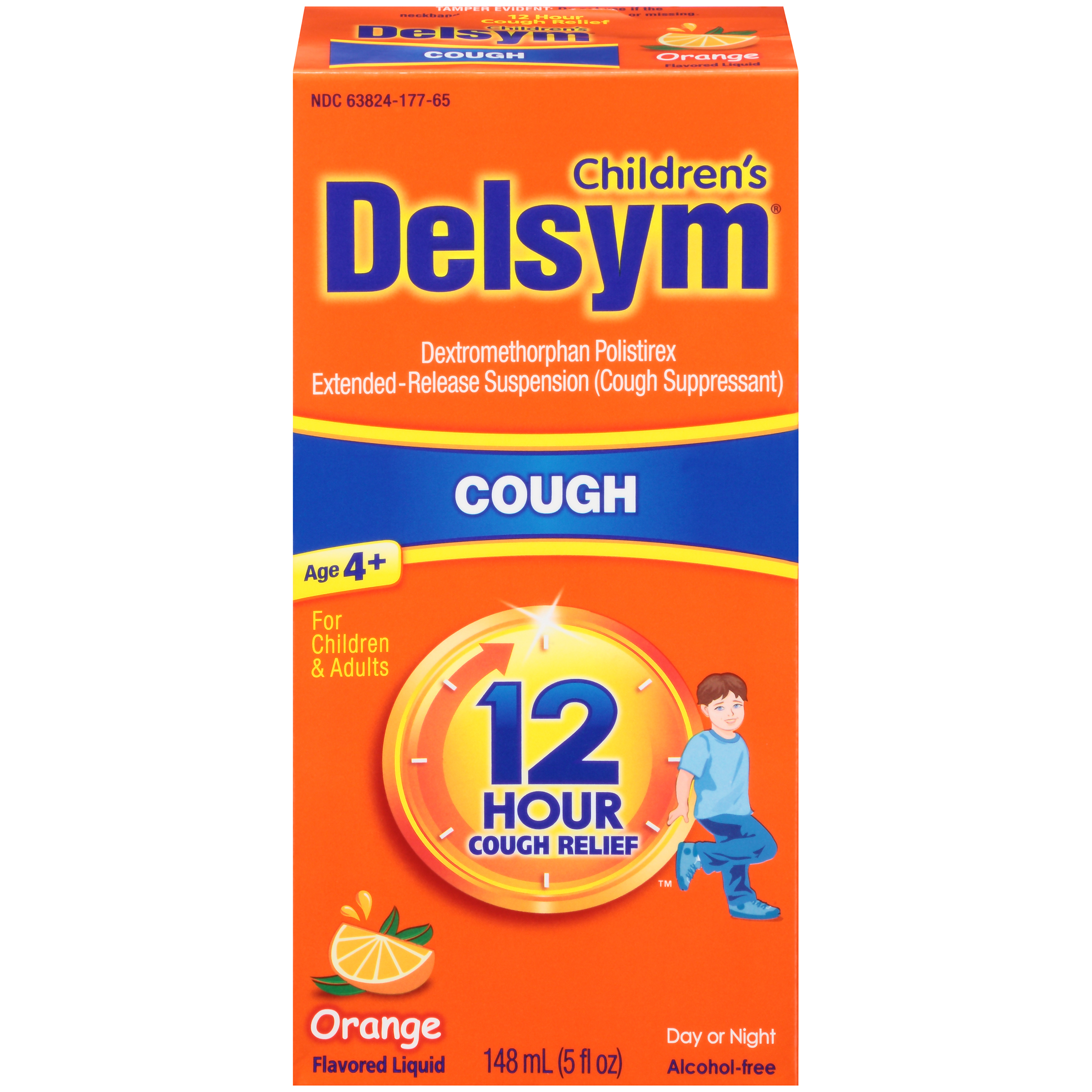 Delsym Cough Suppressant, OrangeFlavored Liquid, 5 fl oz (148 ml