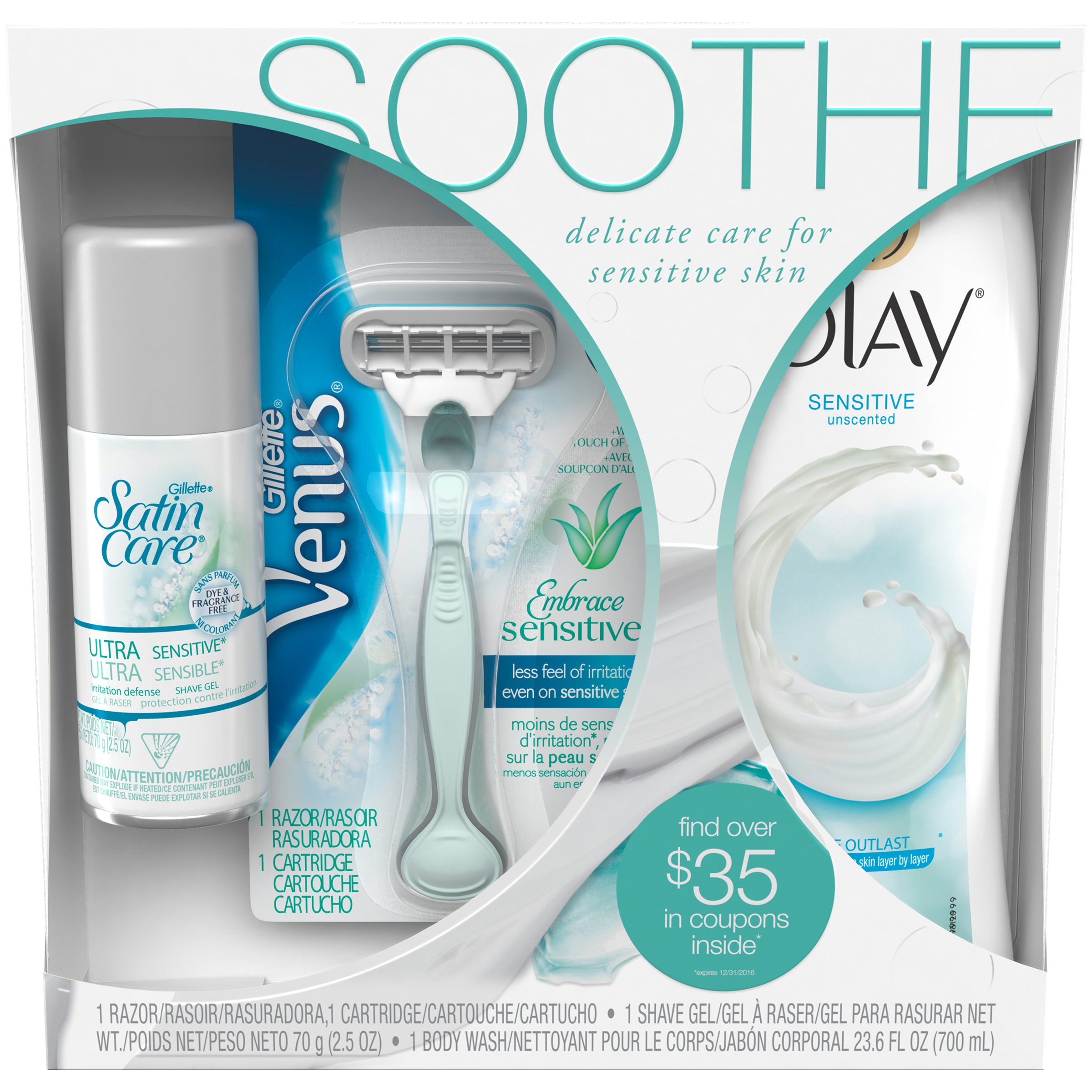 UPC 047400540729 product image for Soothe 3-Piece Gentle Skin Set With Olay, Satin Care and Venus  Fem Premium Blad | upcitemdb.com
