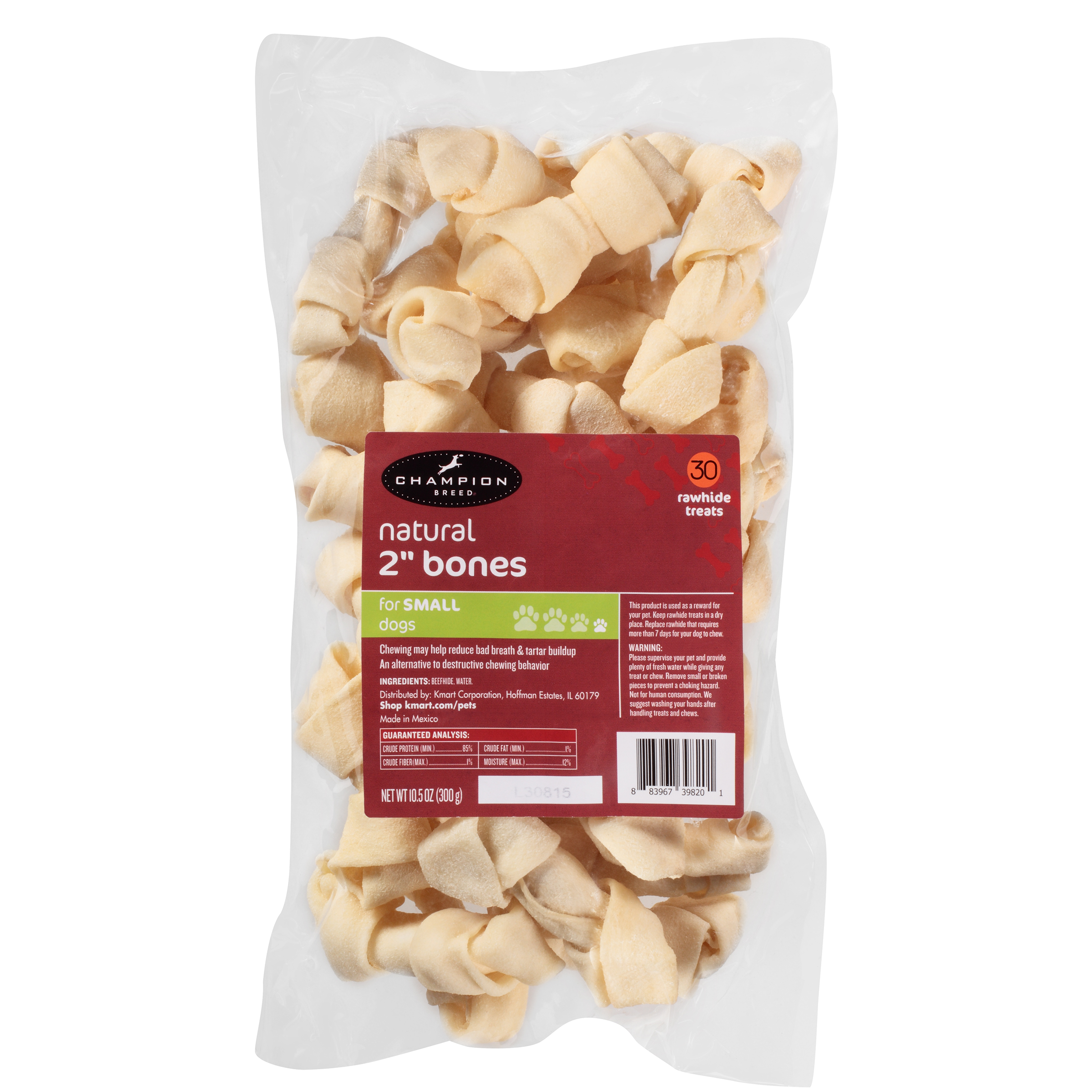 Champion Breed Natural 2" Bones for Small Dogs, 30 count Rawhide Treats Shop Your Way Online