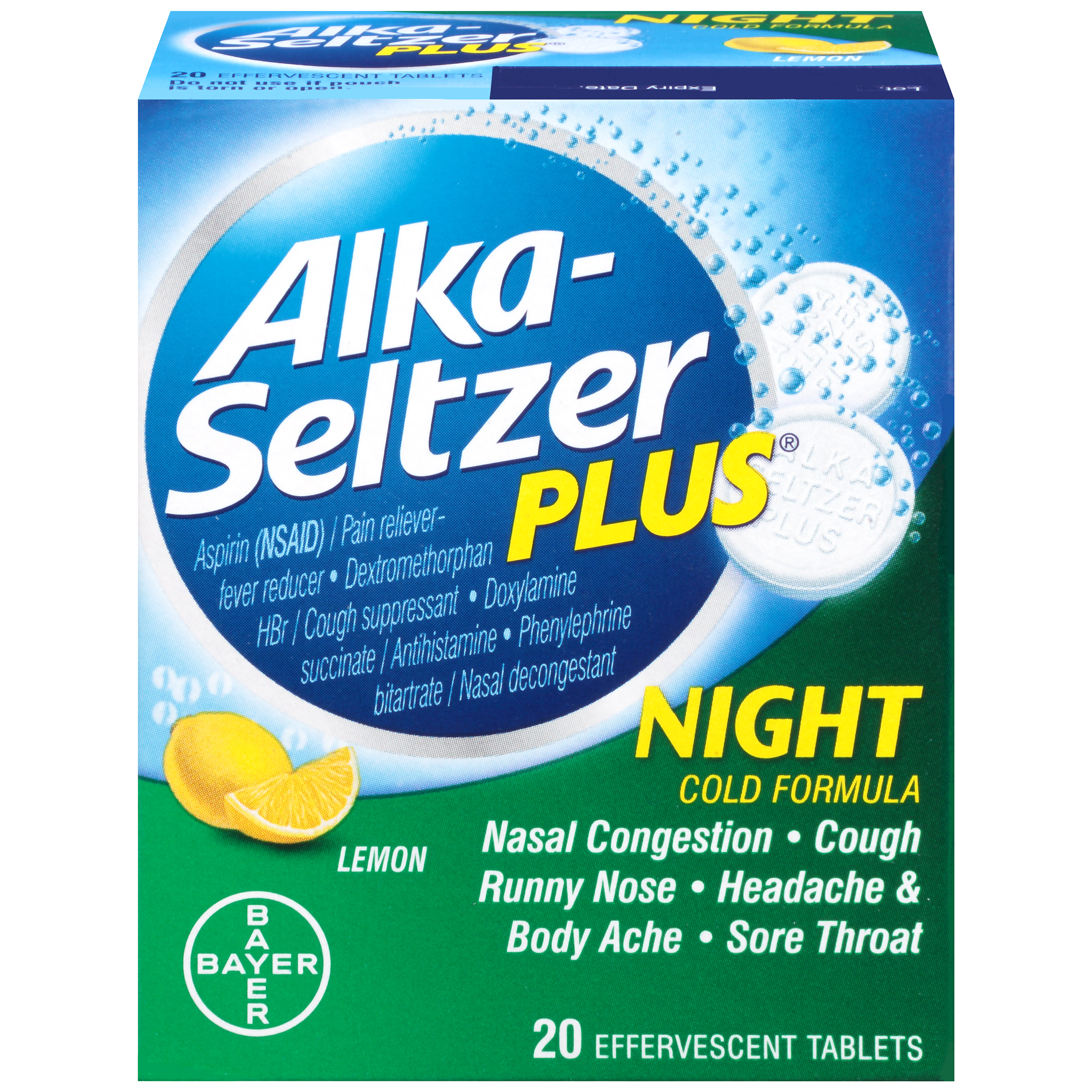AlkaSeltzer Plus Cold Formula, Night, Maximum Strength, Effervescent