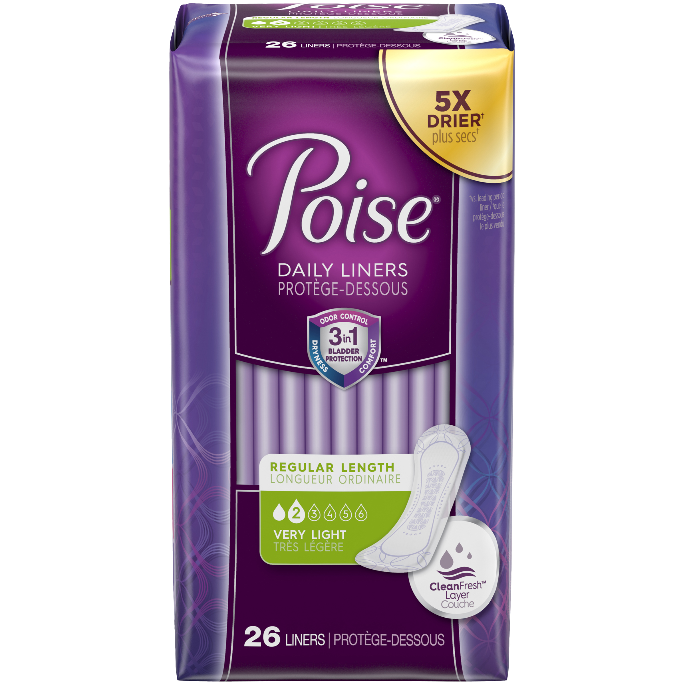Poise ® Incontinence Liners, Regular Length, Very Light Absorbency