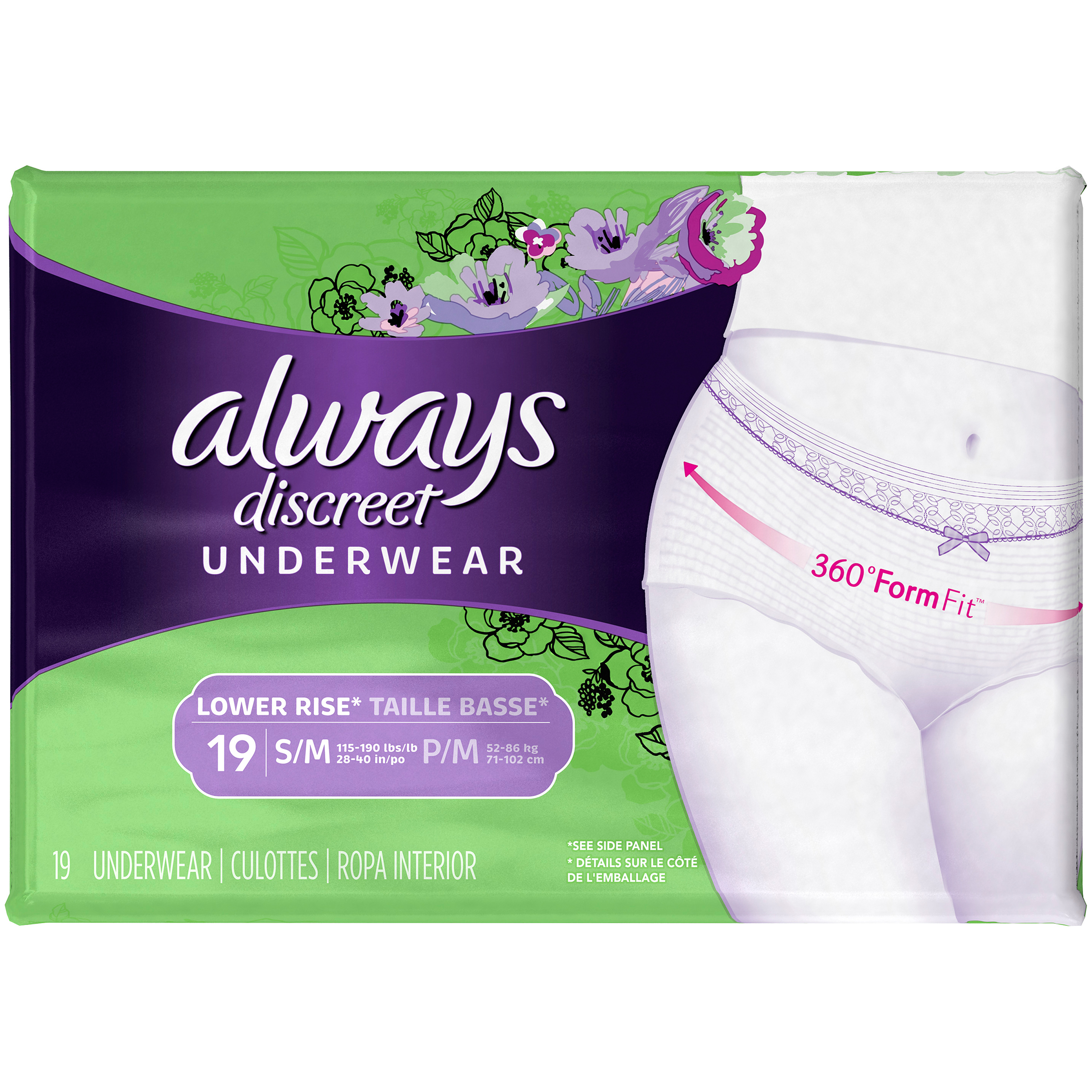 Always Discreet Incontinence Underwear, Low Rise, Small/Medium, 19