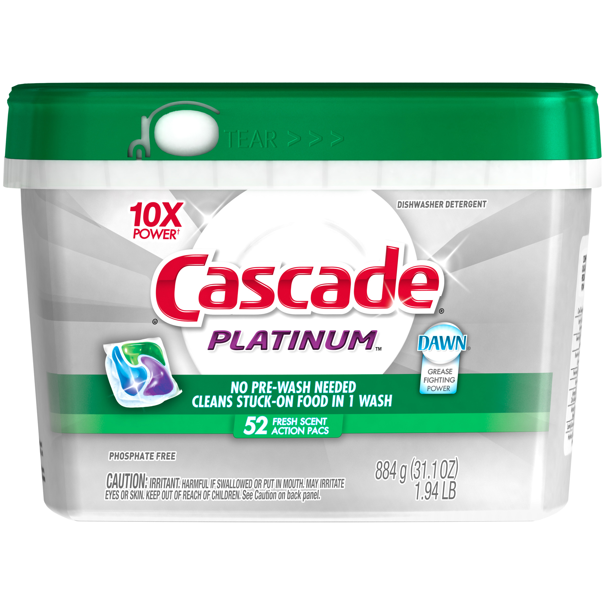 Cascade Platinum ActionPacs Dishwasher Detergent Fresh Scent 52 count