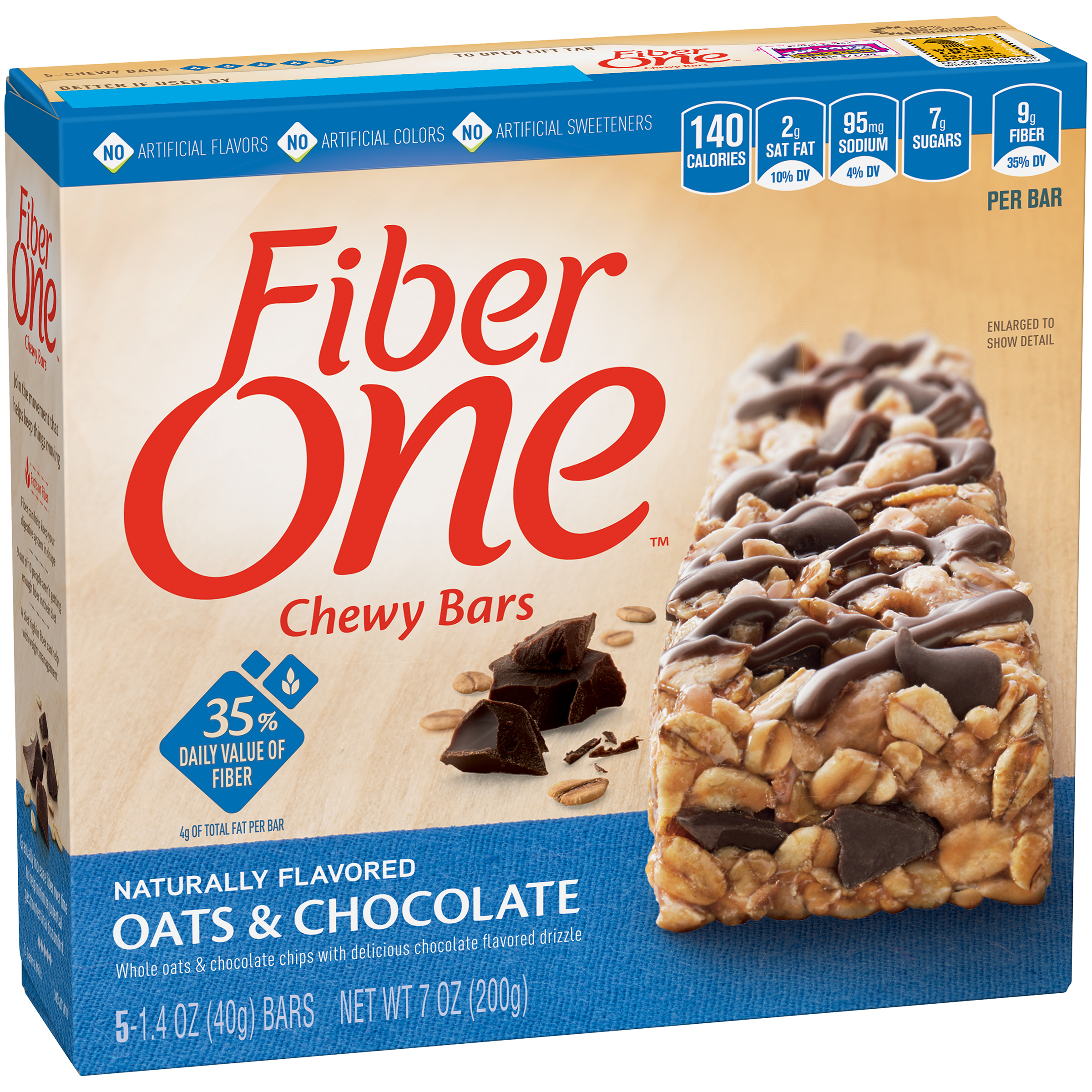 General Mills Fiber One Chewy Bars, Oats & Chocolate, 5 1.4 oz (40 g