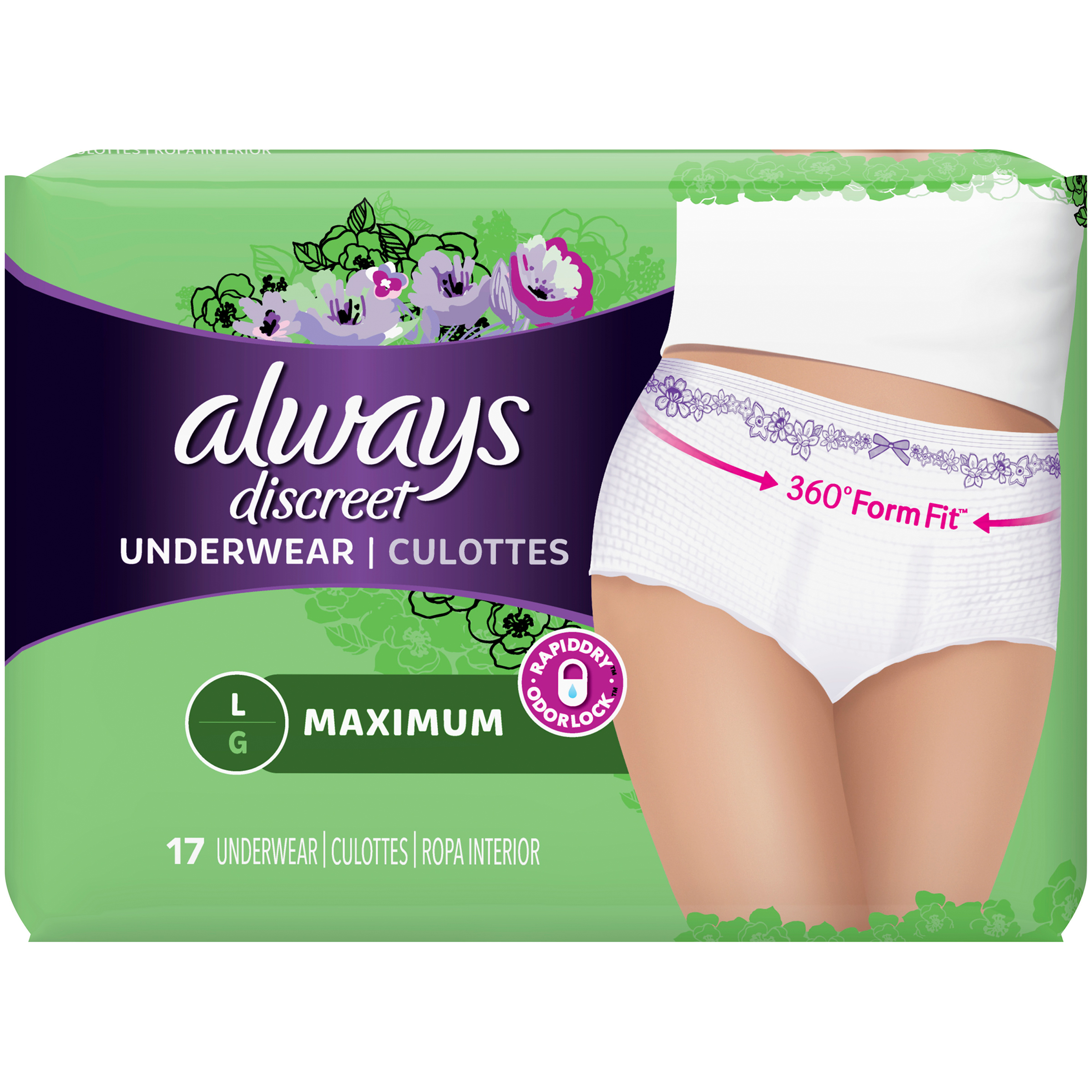 Always Discreet, Incontinence Underwear, Maximum Absorbency, Large, 17