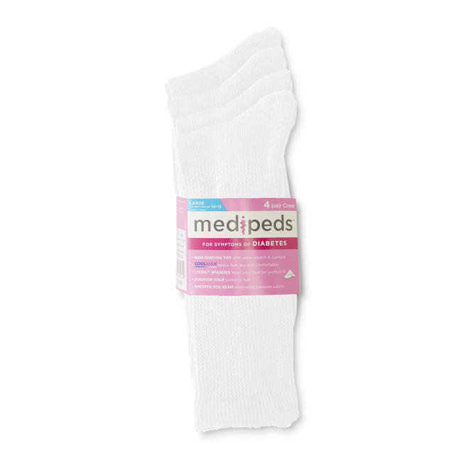 Pediquette Women's Medipeds Quarter Socks - 4-Pk. White Large