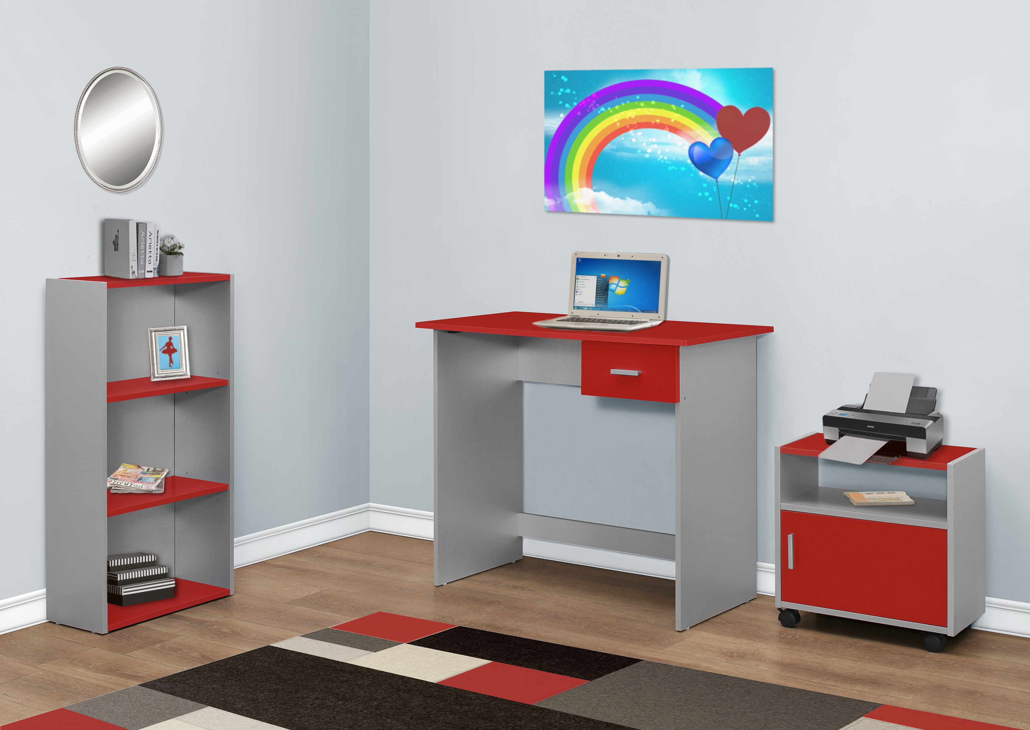 Monarch Specialties Computer Desk - 3 pcs / Red / Silver Desk / Bookcase/ Cart Monarch Specialties Computer Desk - 3 pcs / Red / Silver Desk / Bookcase/ Cart