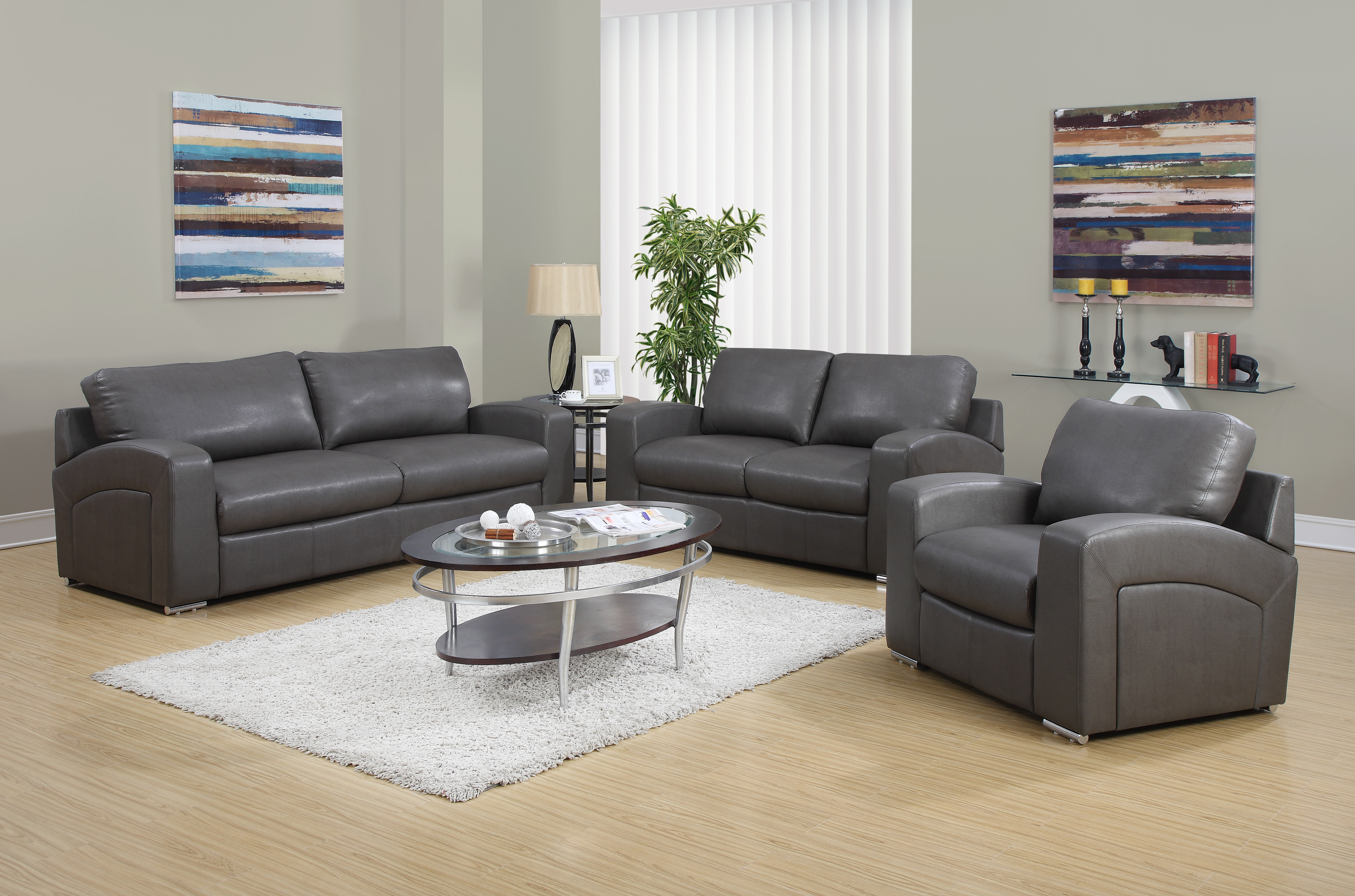 Monarch Specialties SOFA CHARCOAL GREY BONDED LEATHER