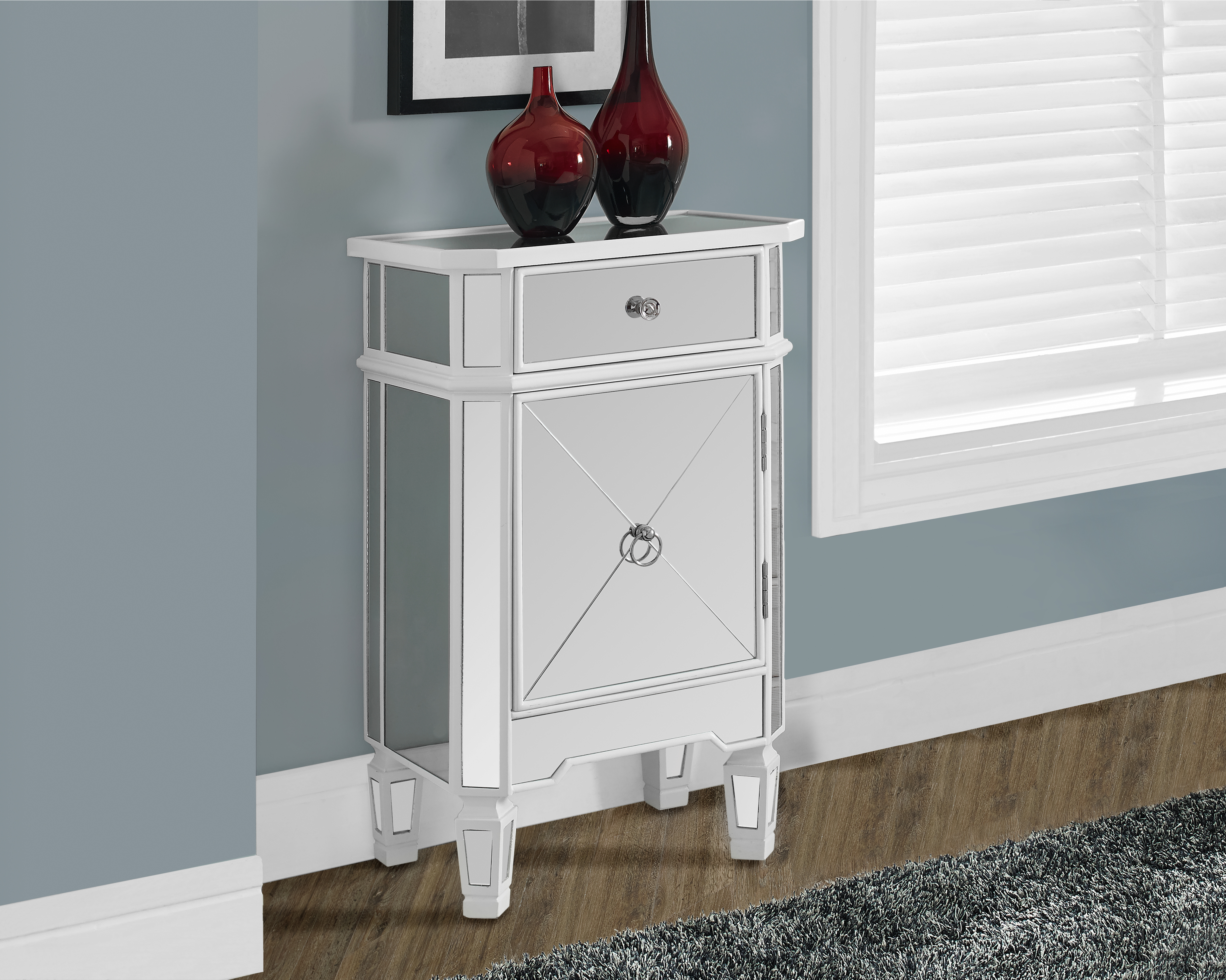 Monarch Specialties Accent Chest - Satin White With Mirror Monarch Specialties Accent Chest - Satin White With Mirror