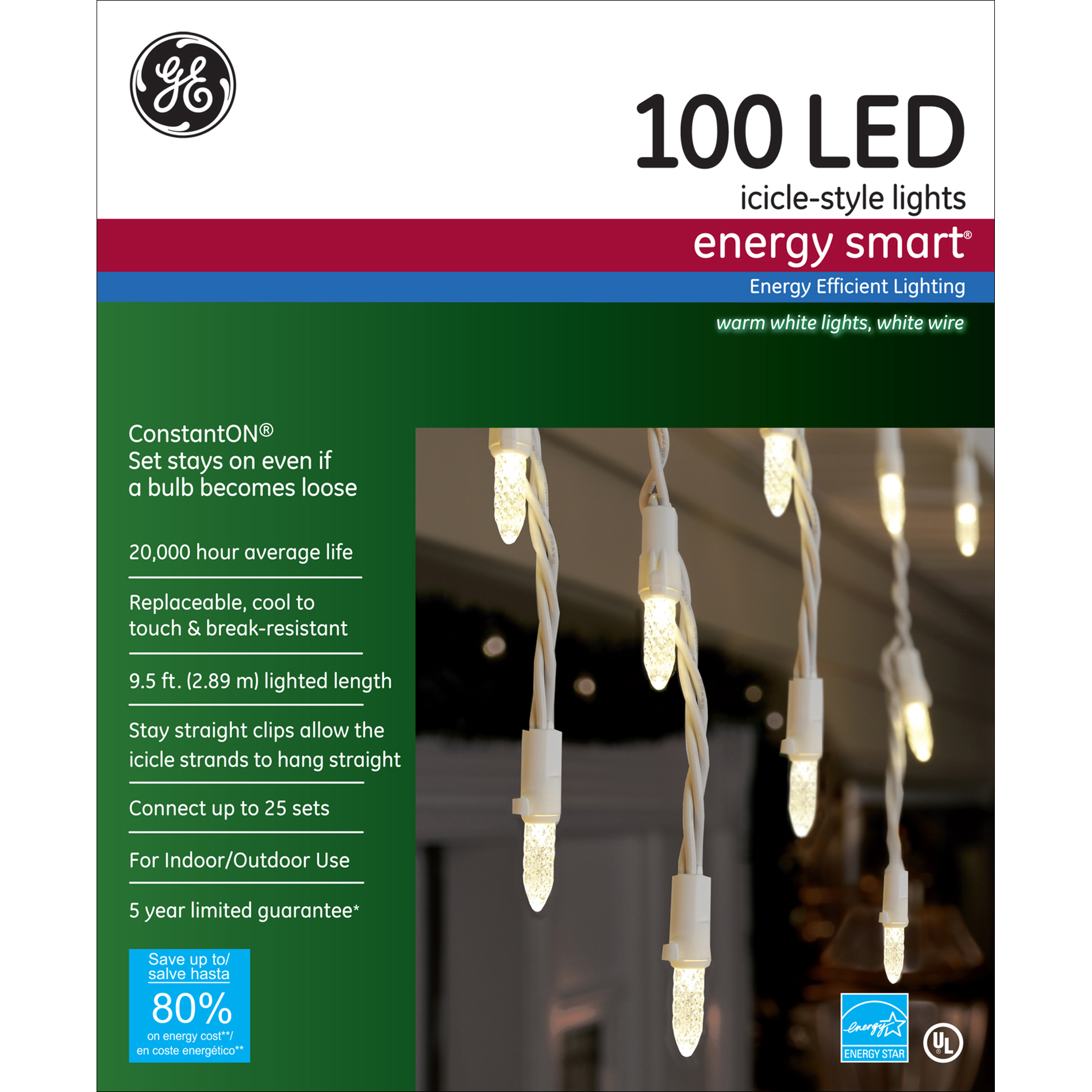 General Electric Mini Icicle LED Light Set with 100 Warm White Lights
