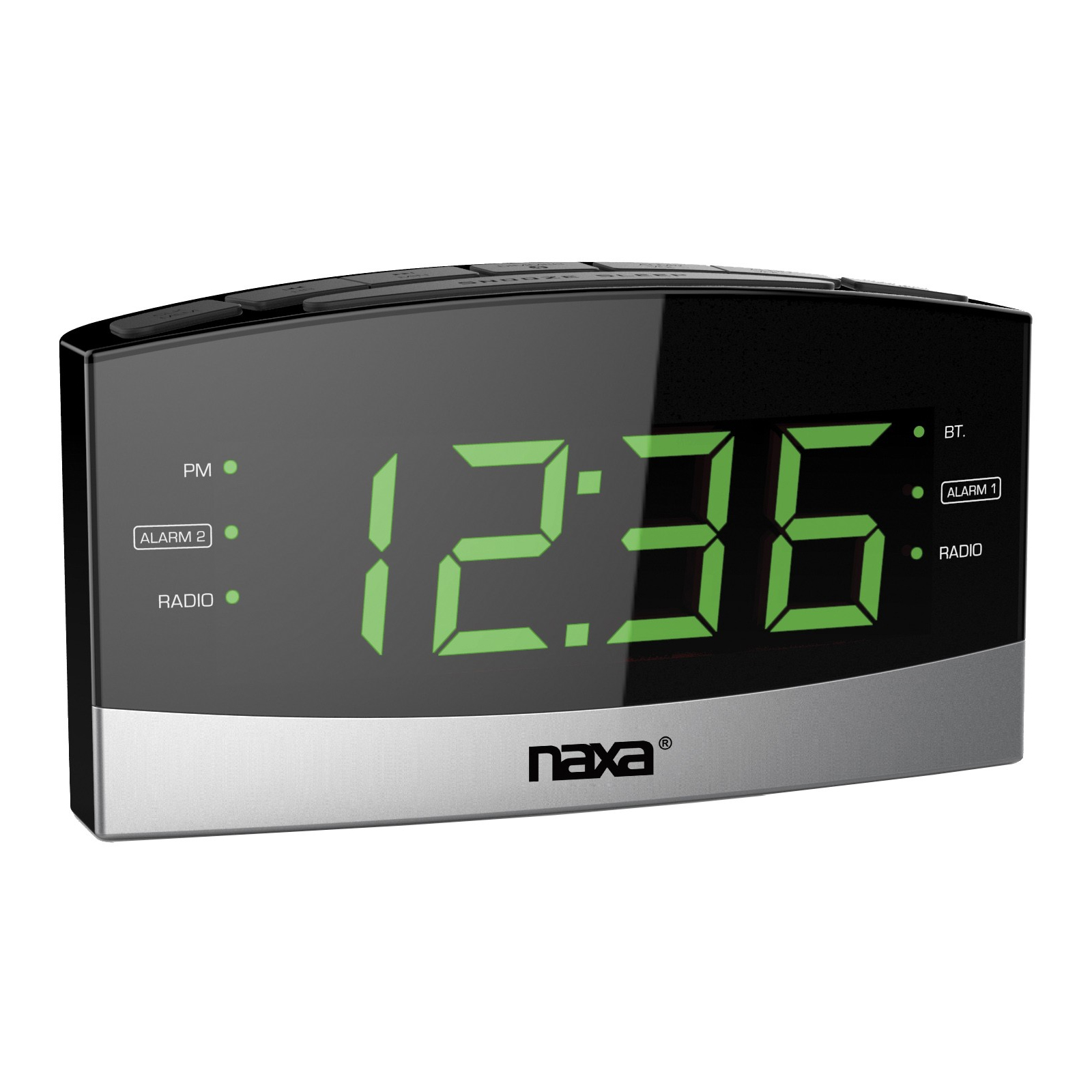 Naxa 97094545M Bluetooth® EasyRead Dual Alarm Clock with Daily Repeat and USB Charge Port