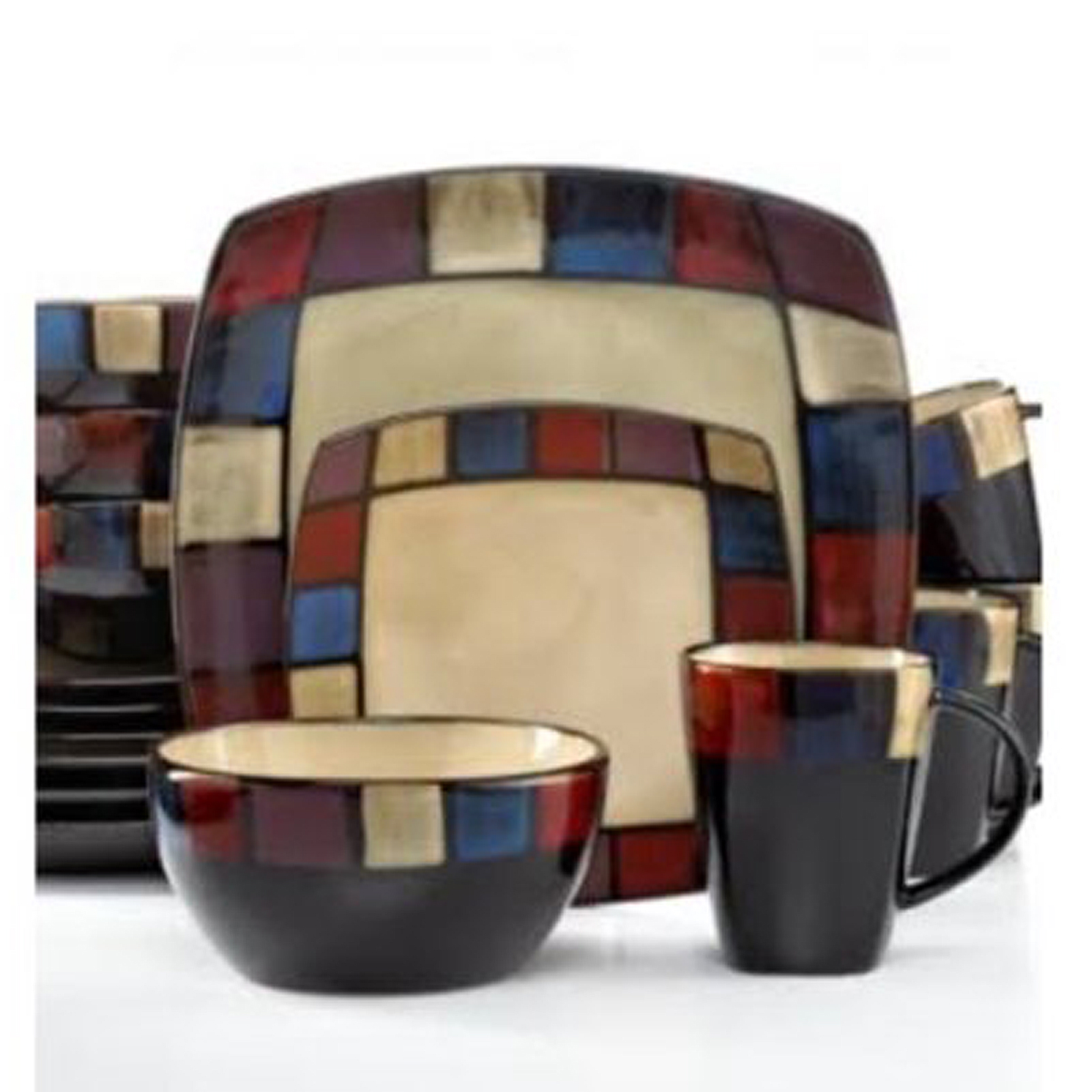 Gibson Soho Lounge 16 Piece Soft Square Reactive Glaze Dinnerware Set