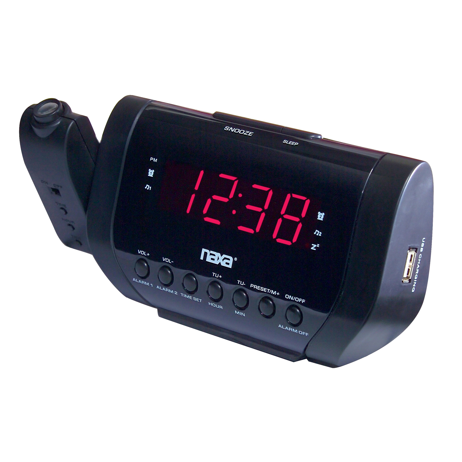 Naxa Projection Dual Alarm Clock with USB Charger