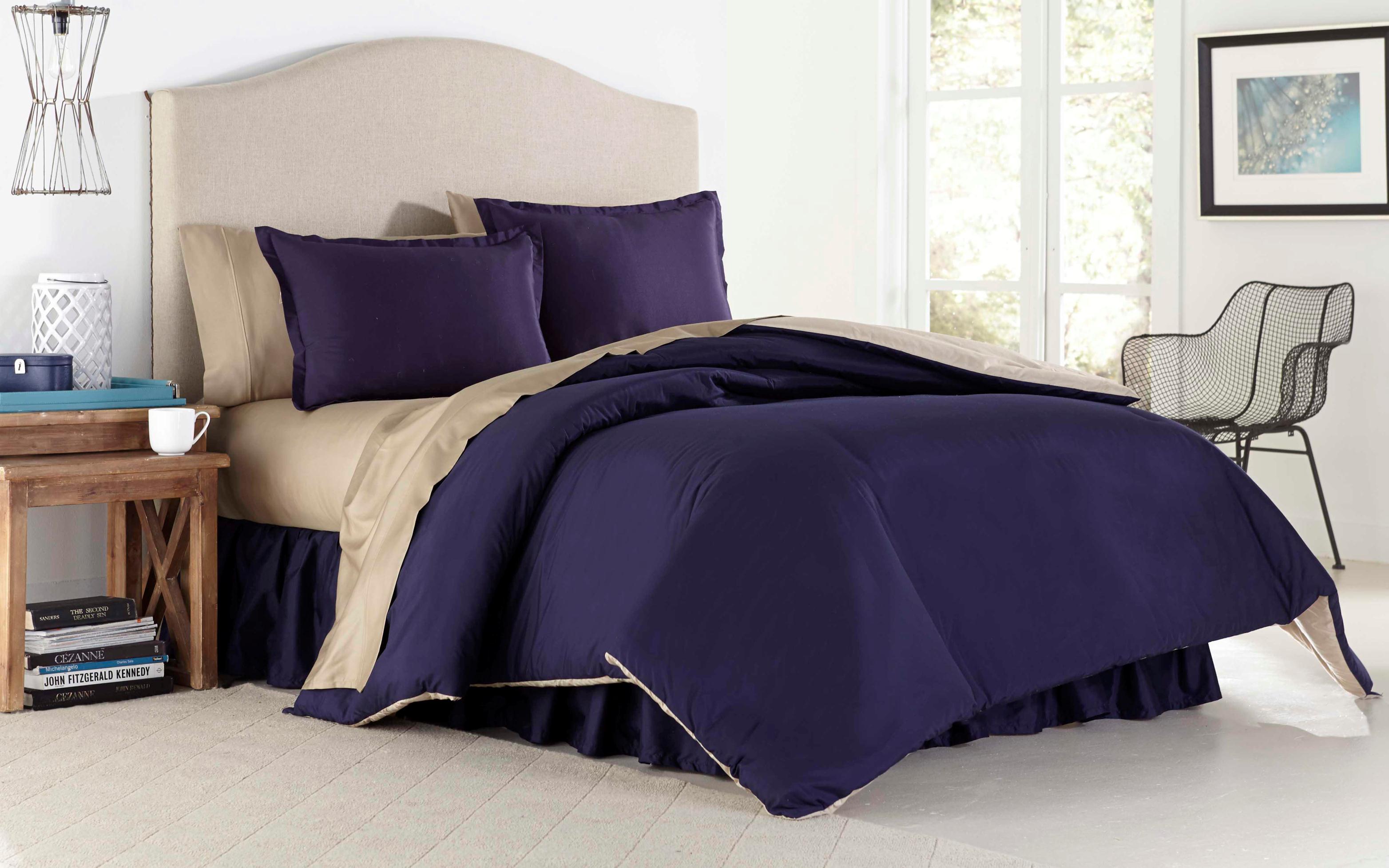 Cannon Solid Reversible Comforter &#8211; Navy/Khaki