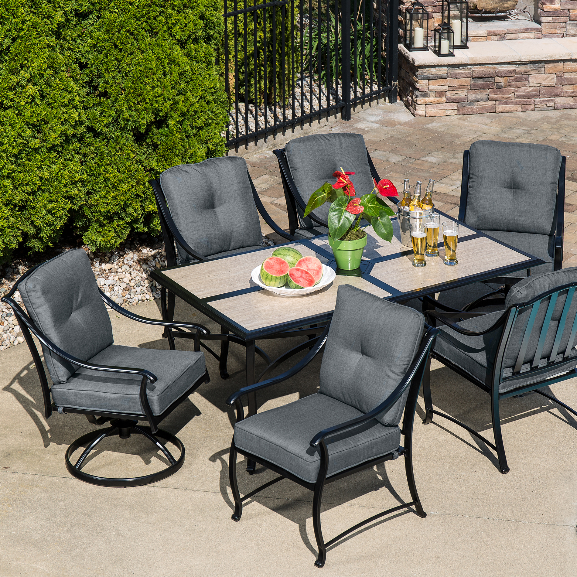 La-Z-Boy Outdoor Emerson 7 Pc. Dining Set- Graphite | Shop ...