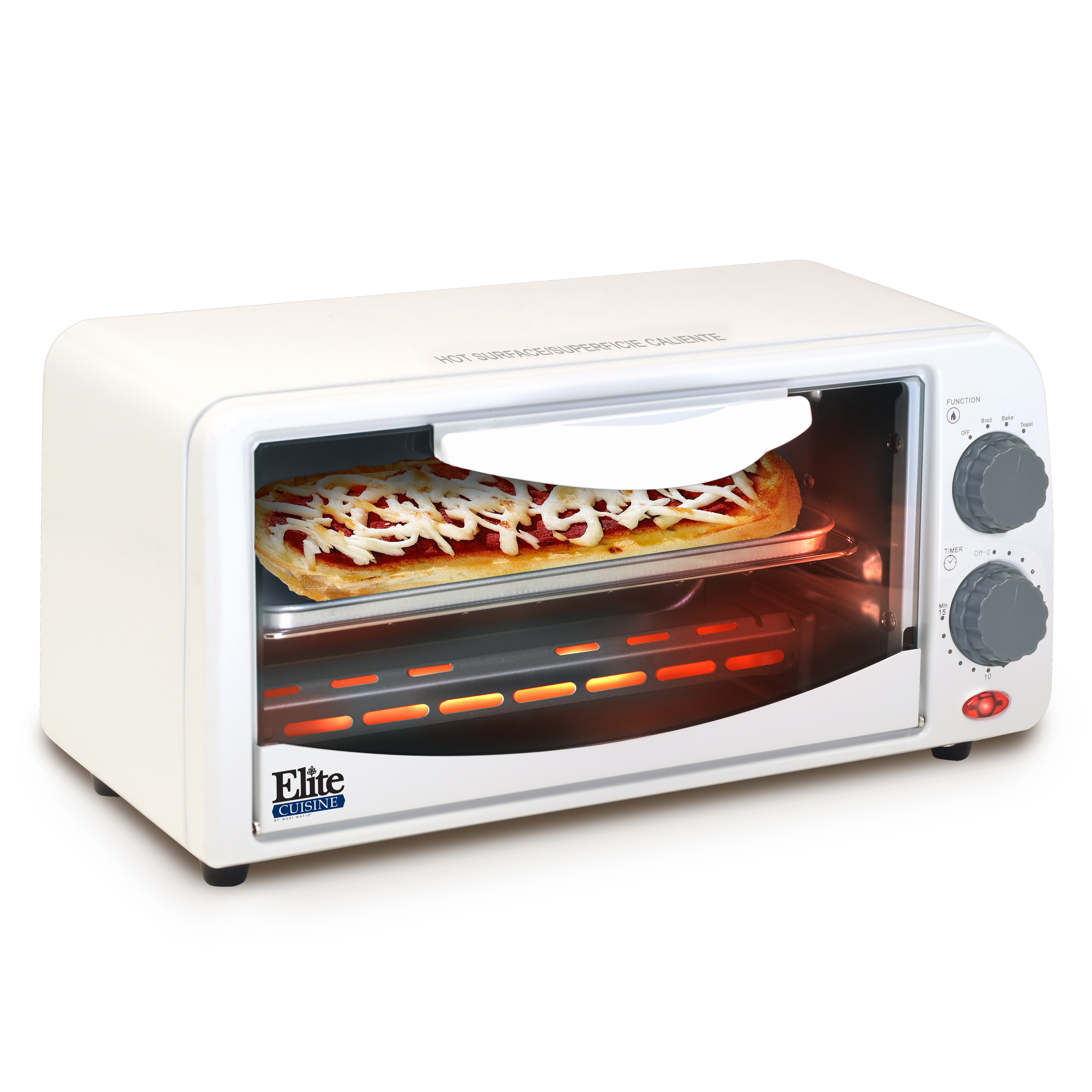 Elite Cuisine ETO-113 2 Slice Toaster Oven with Broiler and Timer, White - 4MMX11755