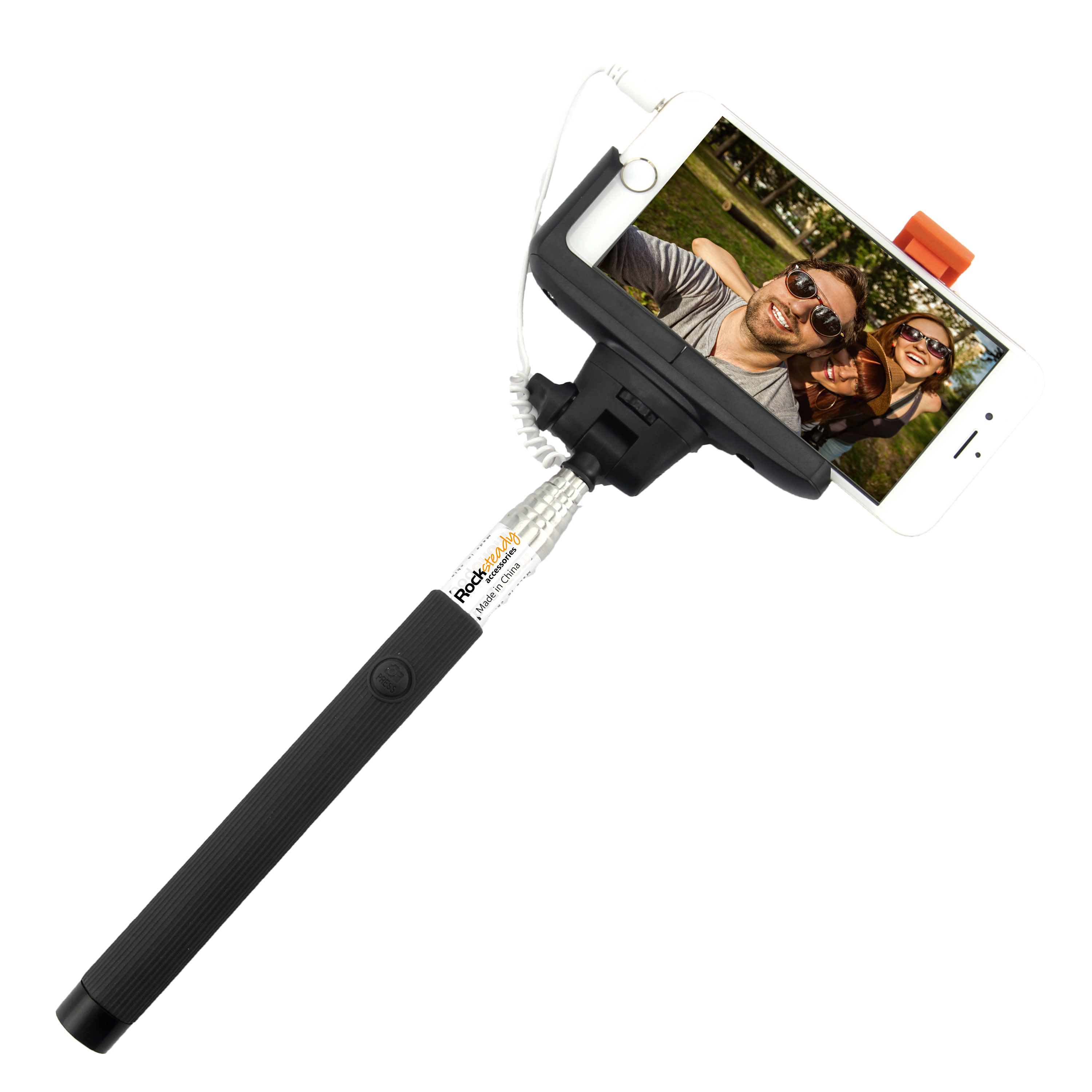 Rocksteady Selfie-WRD-Black Wired Selfie Stick with Wired Control Black