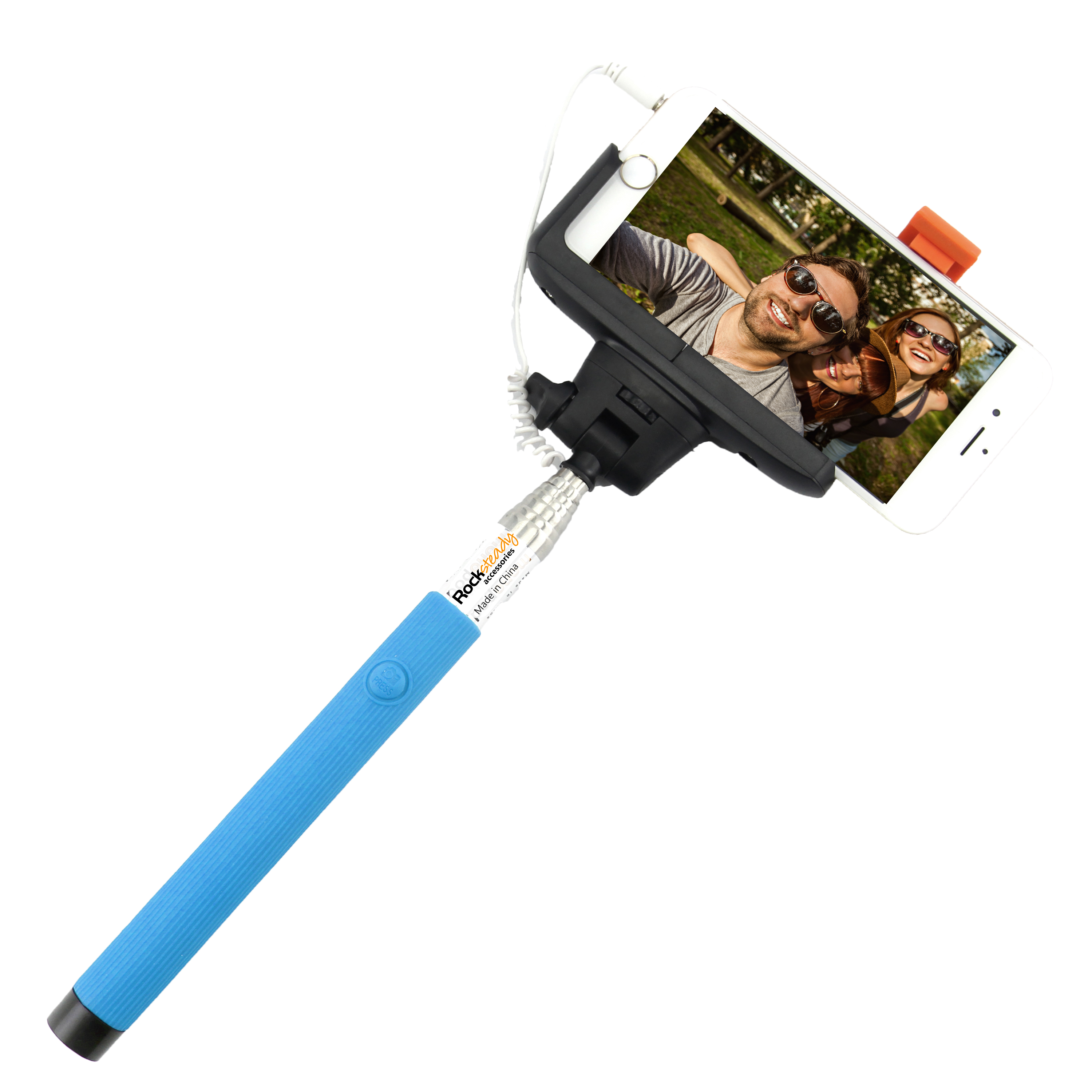 Rocksteady Selfie-WRD-Blue Wired Selfie Stick with Wired Control Blue