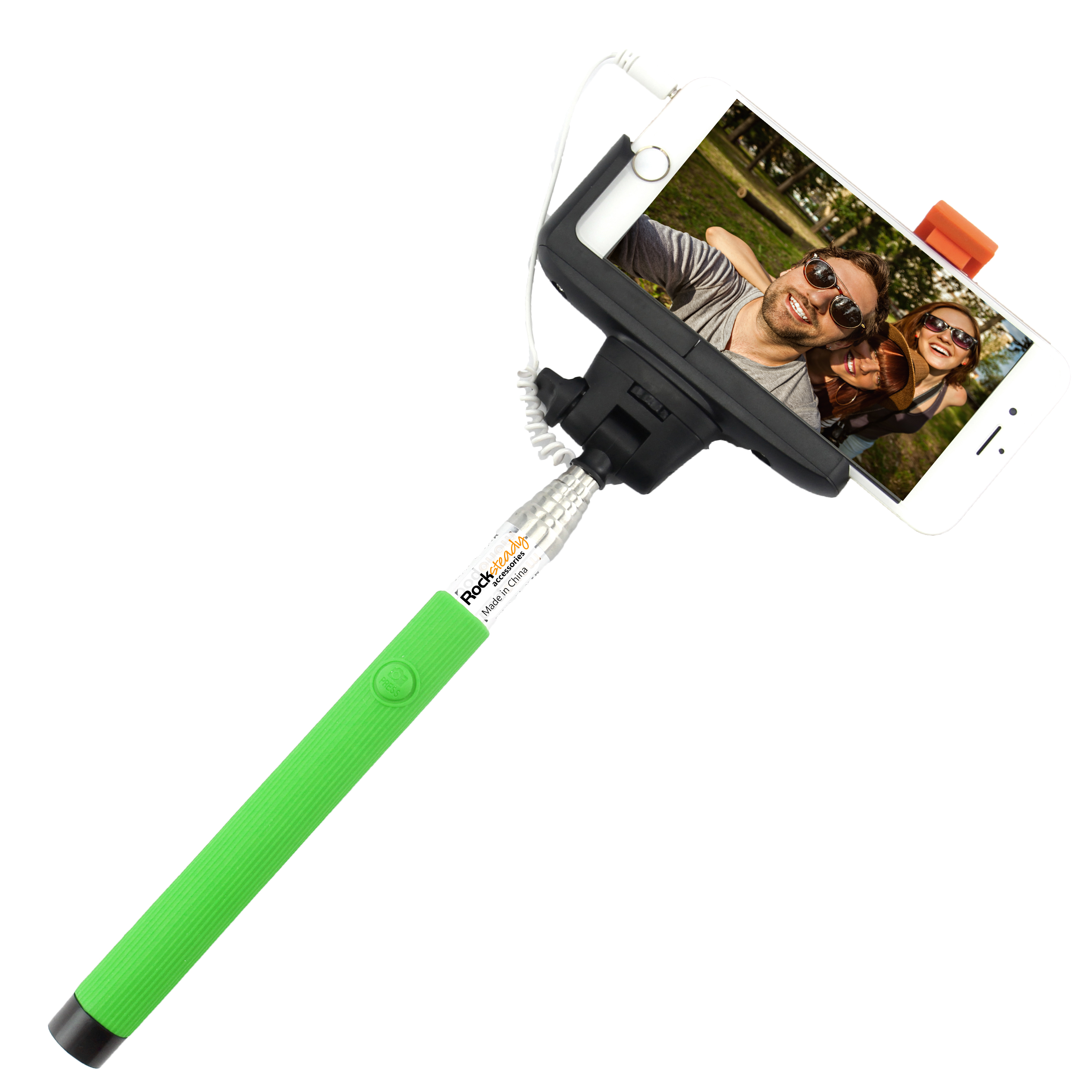 Rocksteady Selfie-WRD-Green Wired Selfie Stick with Wired Control Green