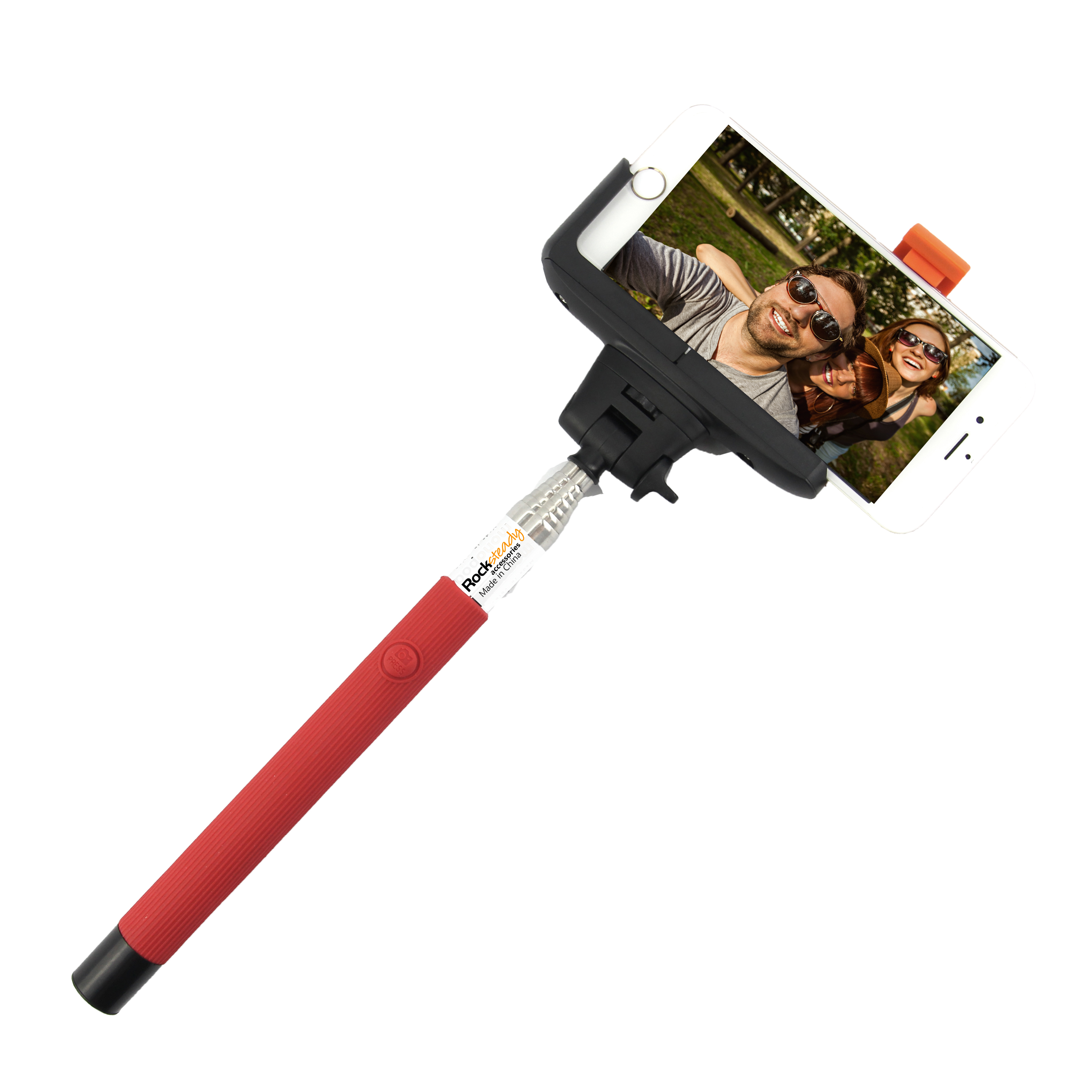 Rocksteady Selfie-BT-RED Bluetooth Wireless Selfie Stick with Shutter Remote Red