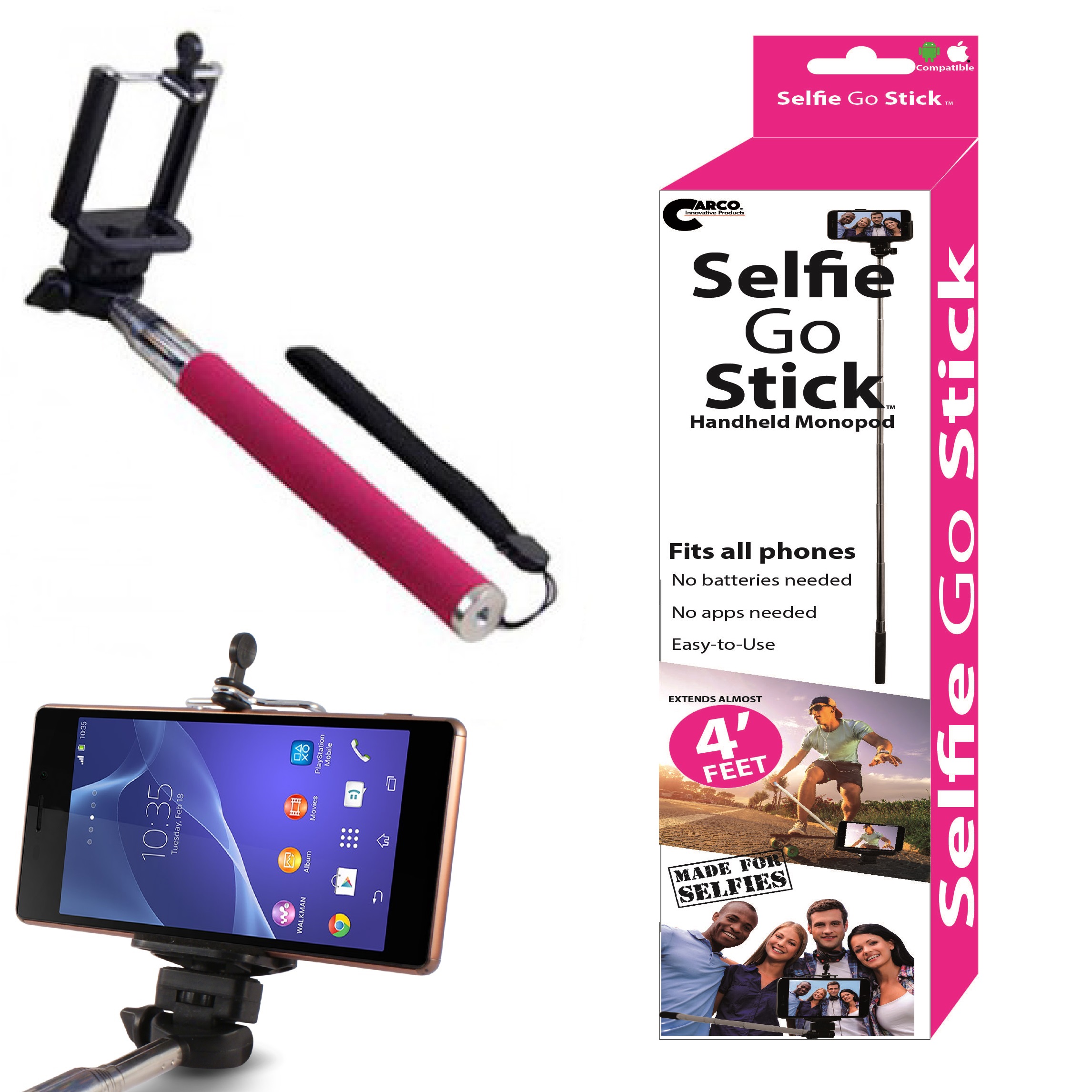 Carco Selfie Go Sticks Regular Selfie Stick SS02 Pink