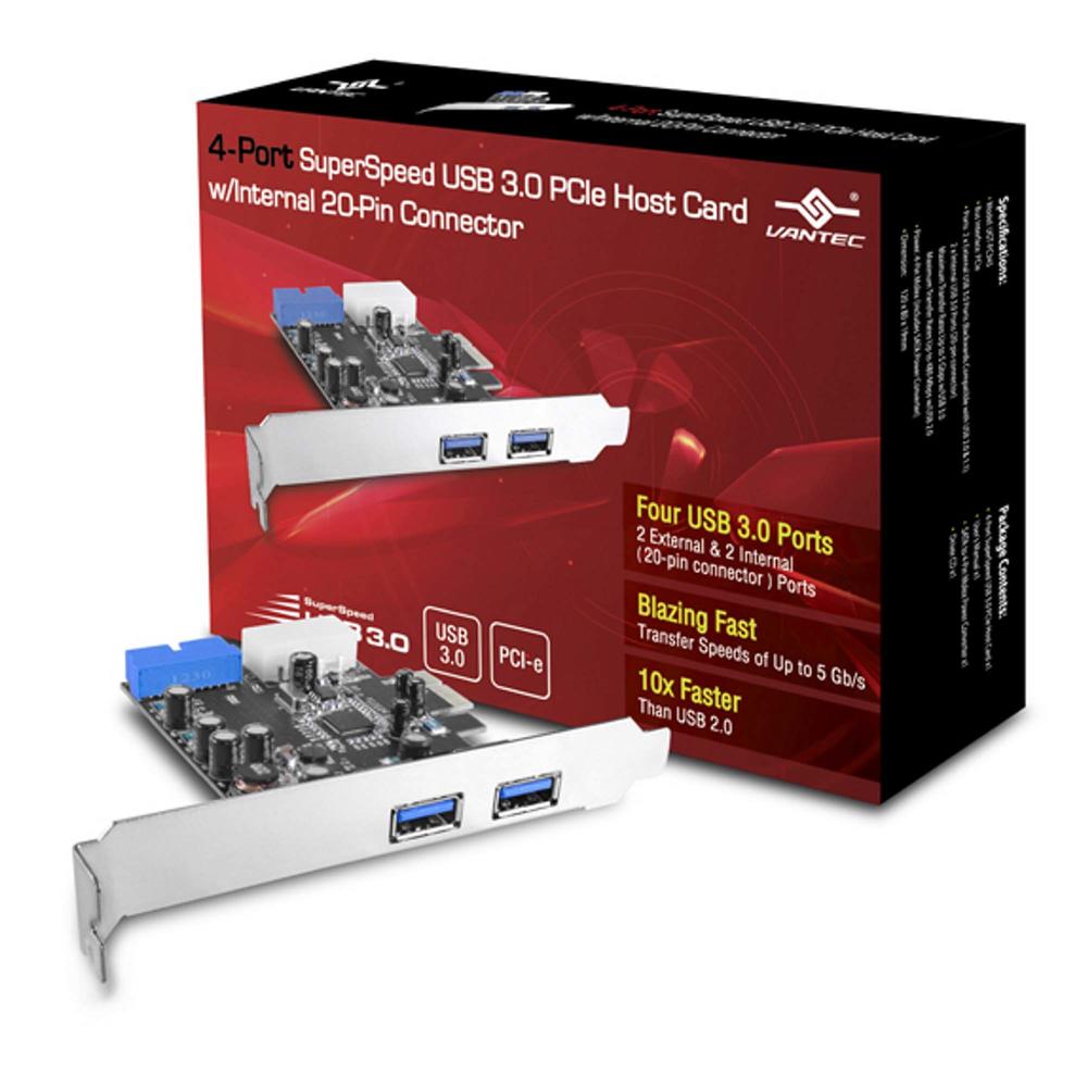 4-Port USB 3.0 PCIe with internal 20 pin Host Card - Silver