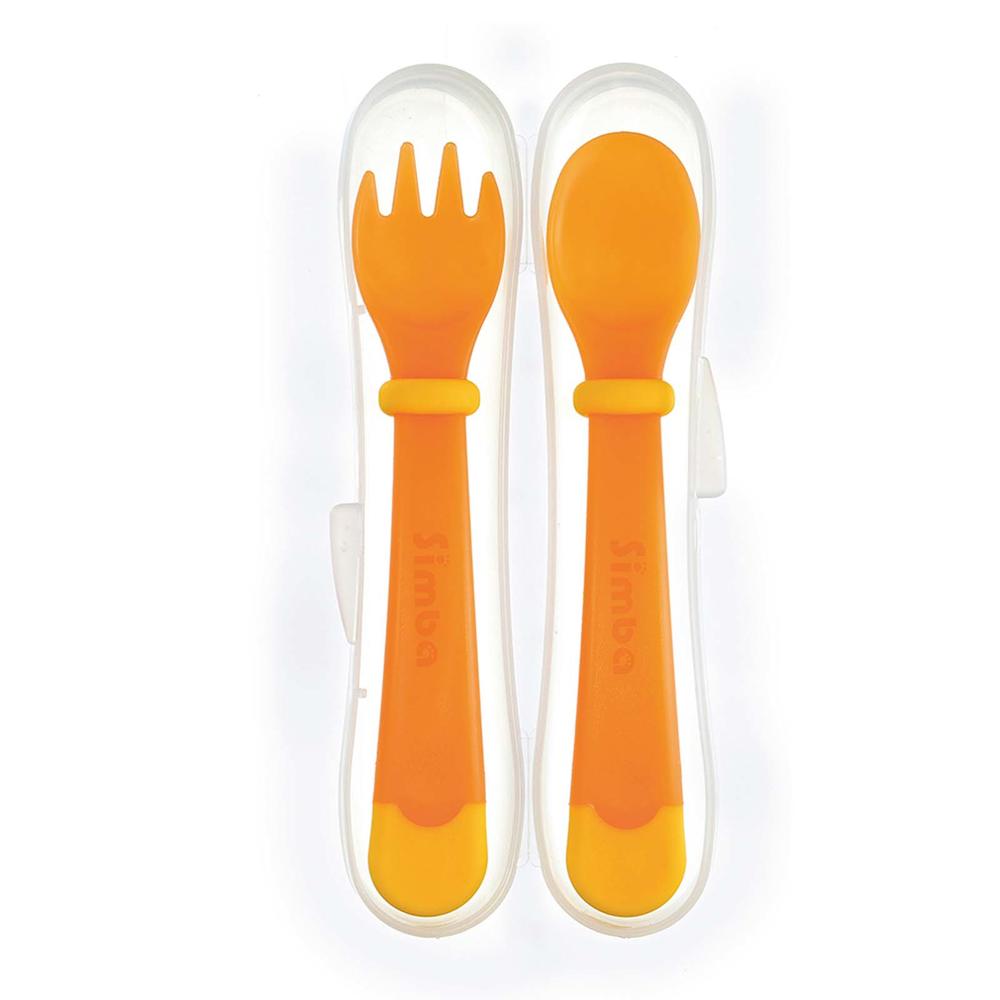 P3342-O Hot Safe Feeding Spoon and Fork set Orange