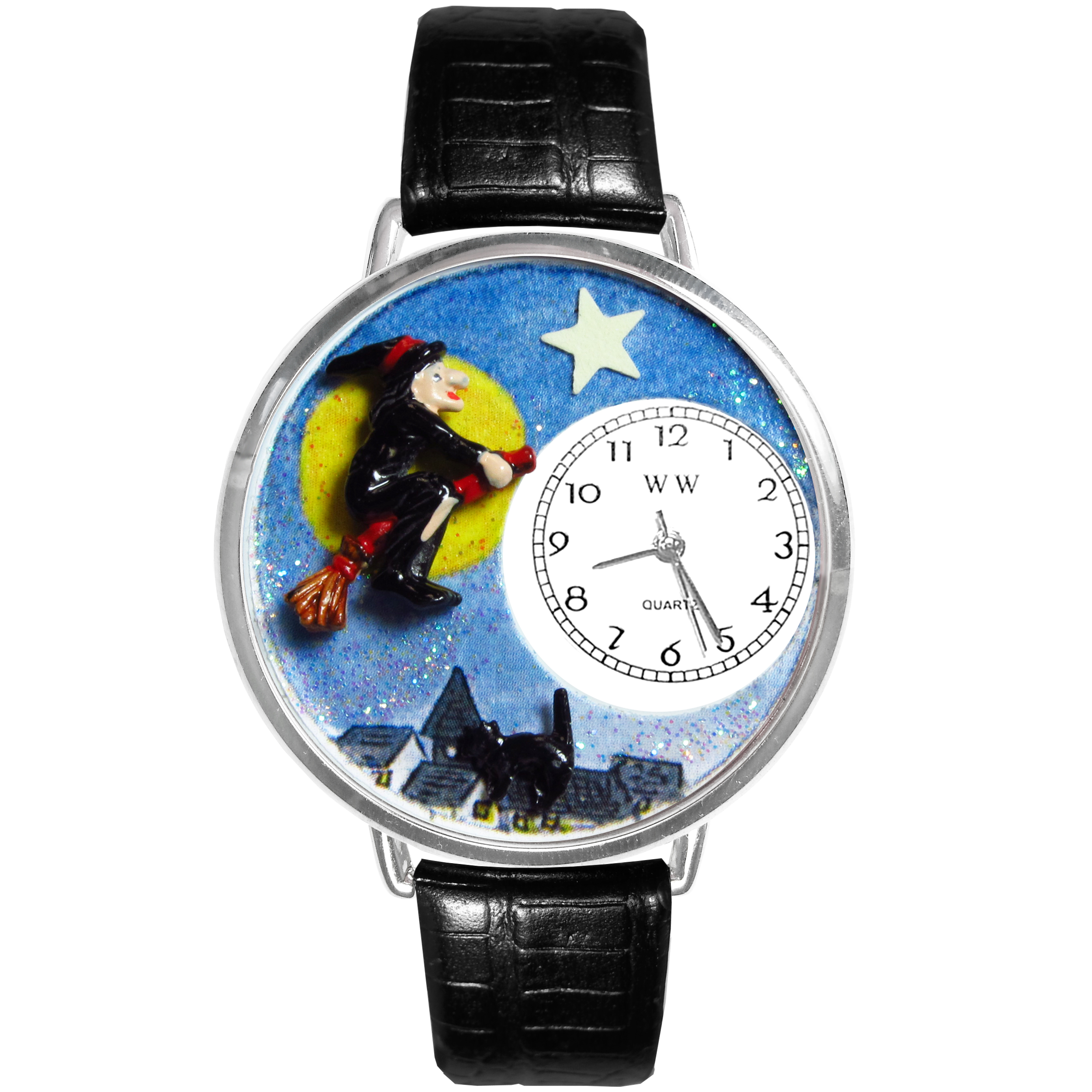 Halloween Flying Witch Watch in Silver (Large)