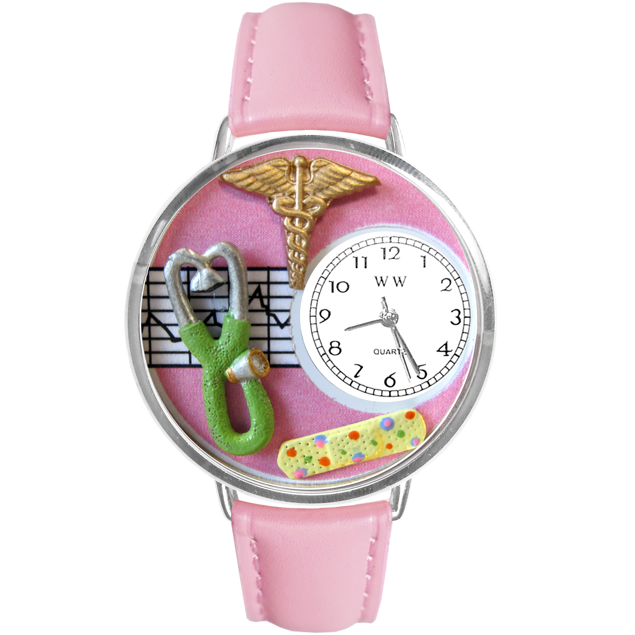 Nurse 2 Pink Watch in Silver (Large)