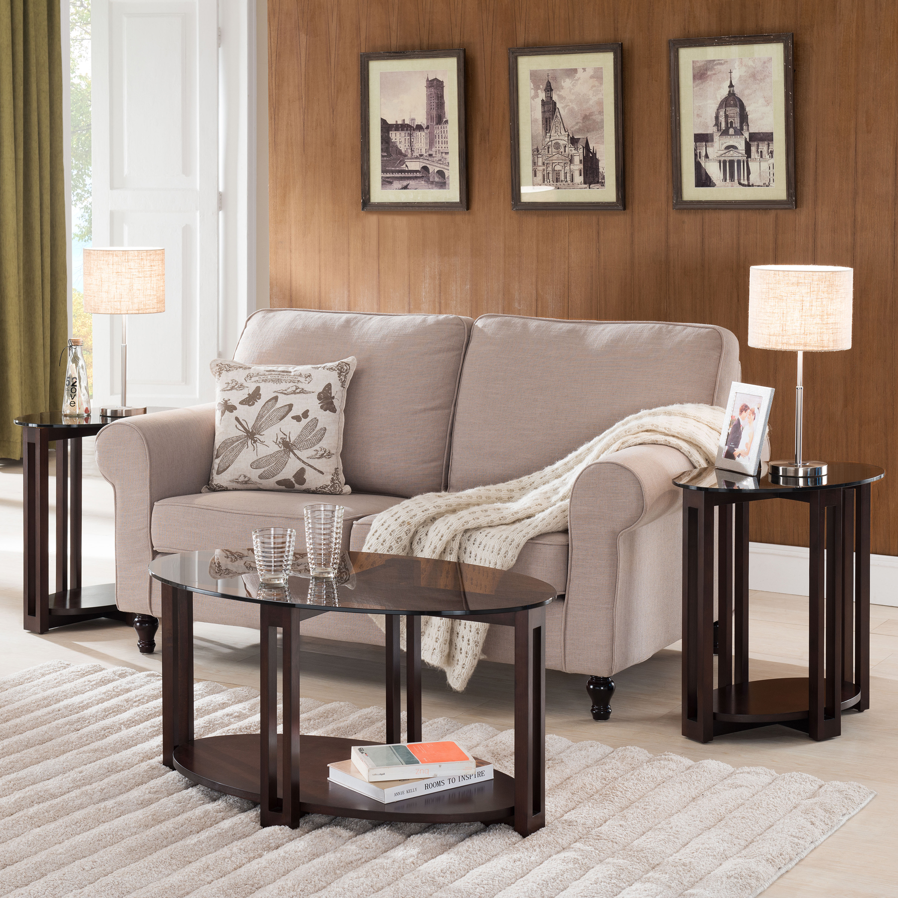 UPC 815199020117 product image for Leick Oval Bronze Glass Top Contemporary Two Side Table & Coffee Table Three Pac | upcitemdb.com