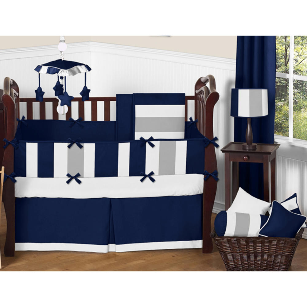 Navy Blue and Gray Stripe Collection Fitted Crib Sheet by Sweet Jojo Designs