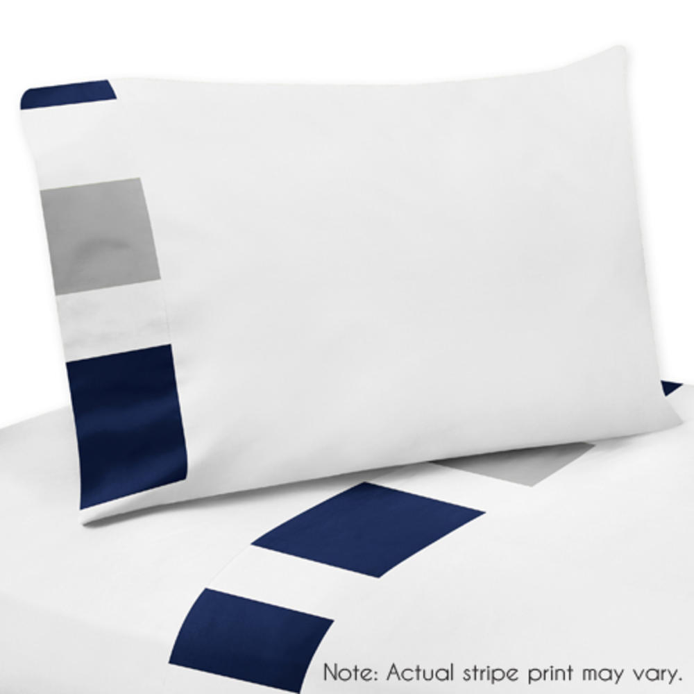 Sweet Jojo Designs Navy Blue and Gray Stripe Collection Twin Sheet Set by