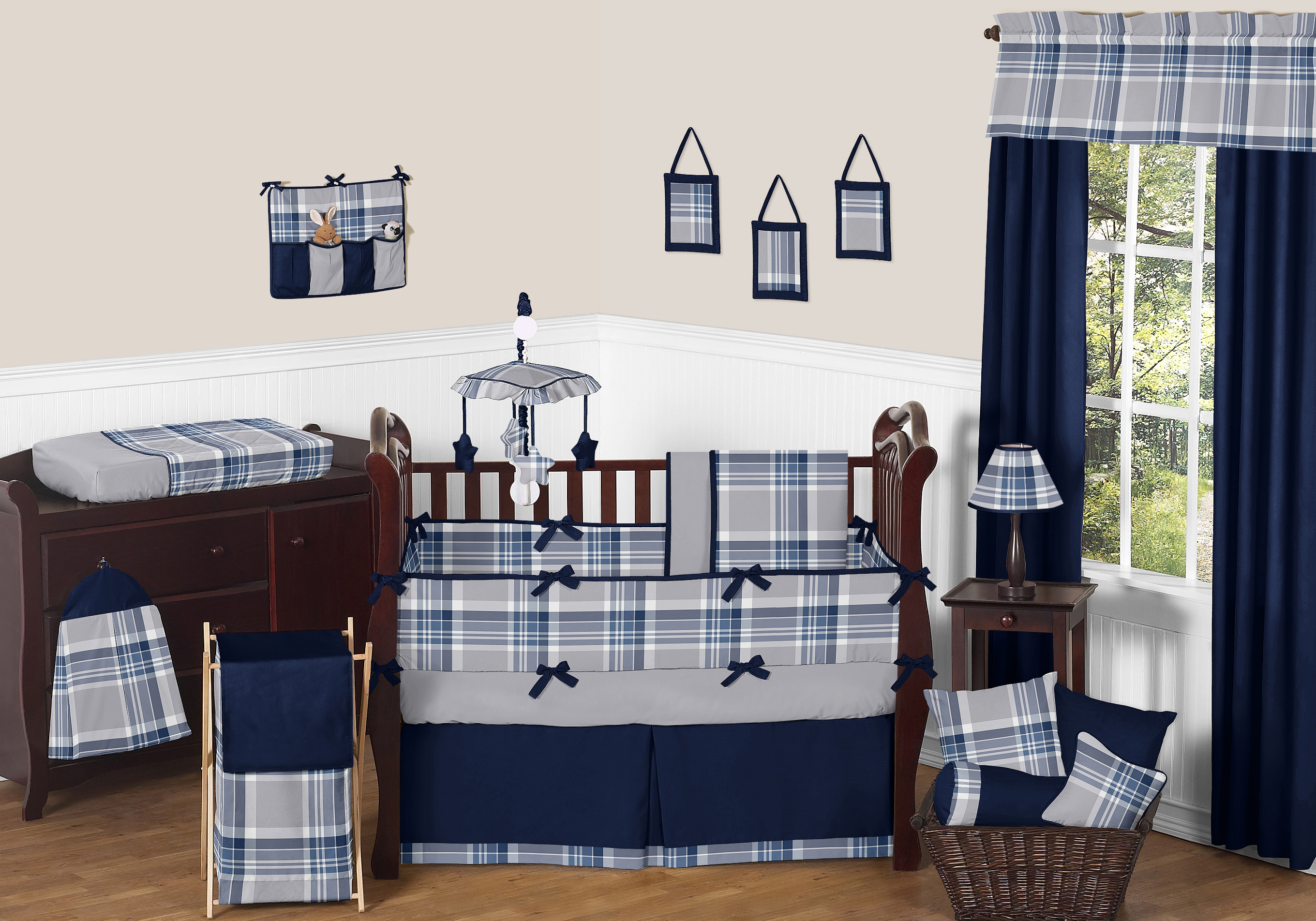 Sweet Jojo Designs Navy Blue and Grey Plaid Boys Baby ...