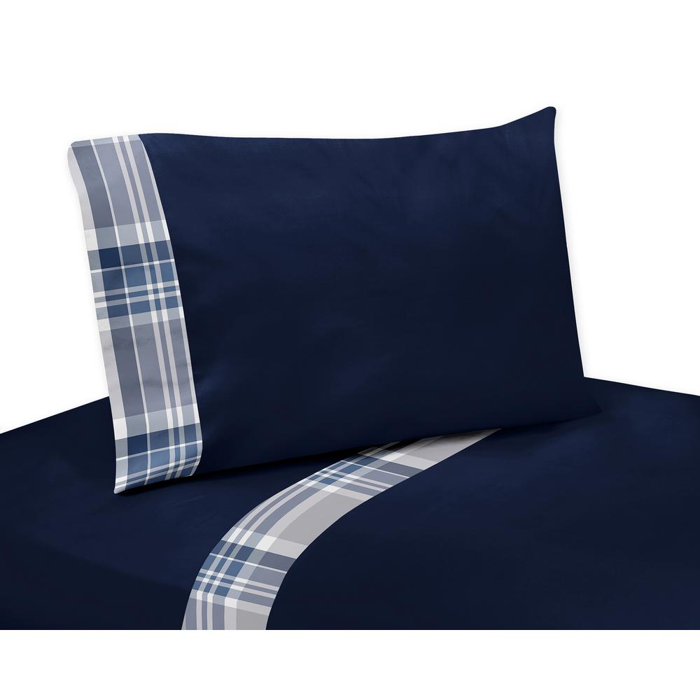 Sweet Jojo Designs Navy Blue and Gray Plaid Queen Sheet Set by