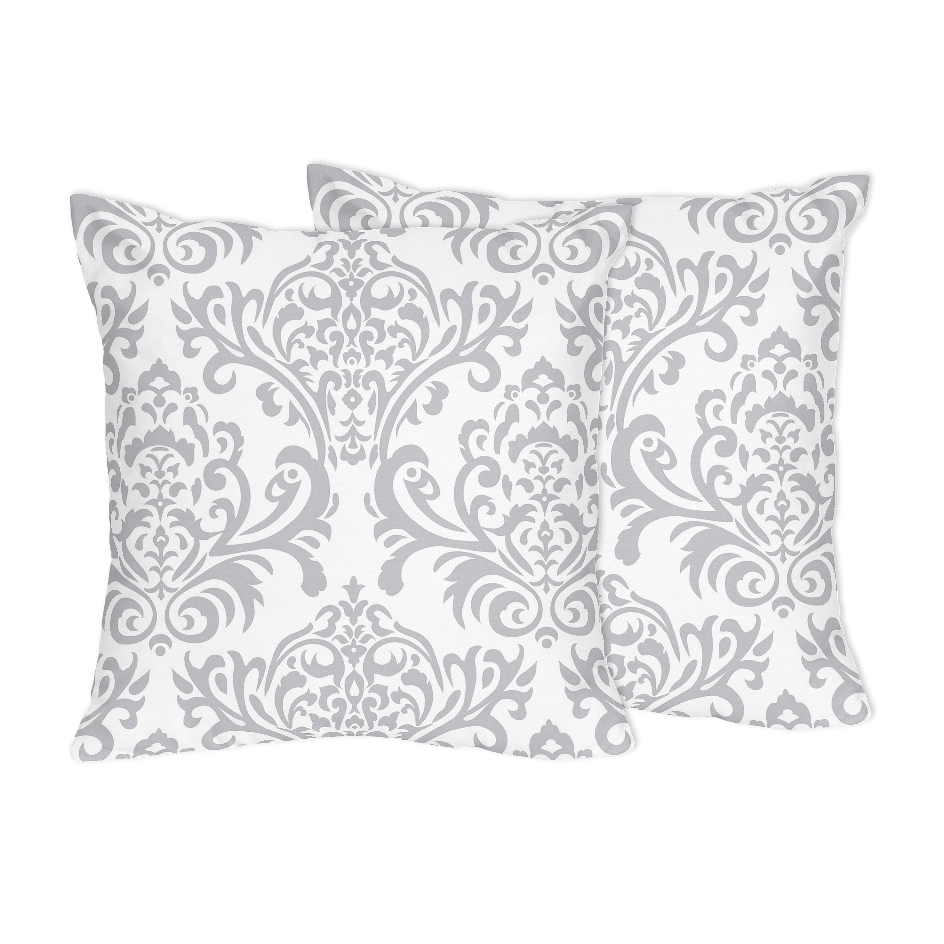 Sweet Jojo Designs Gray and White Damask Decorative Pillow - Set of 2