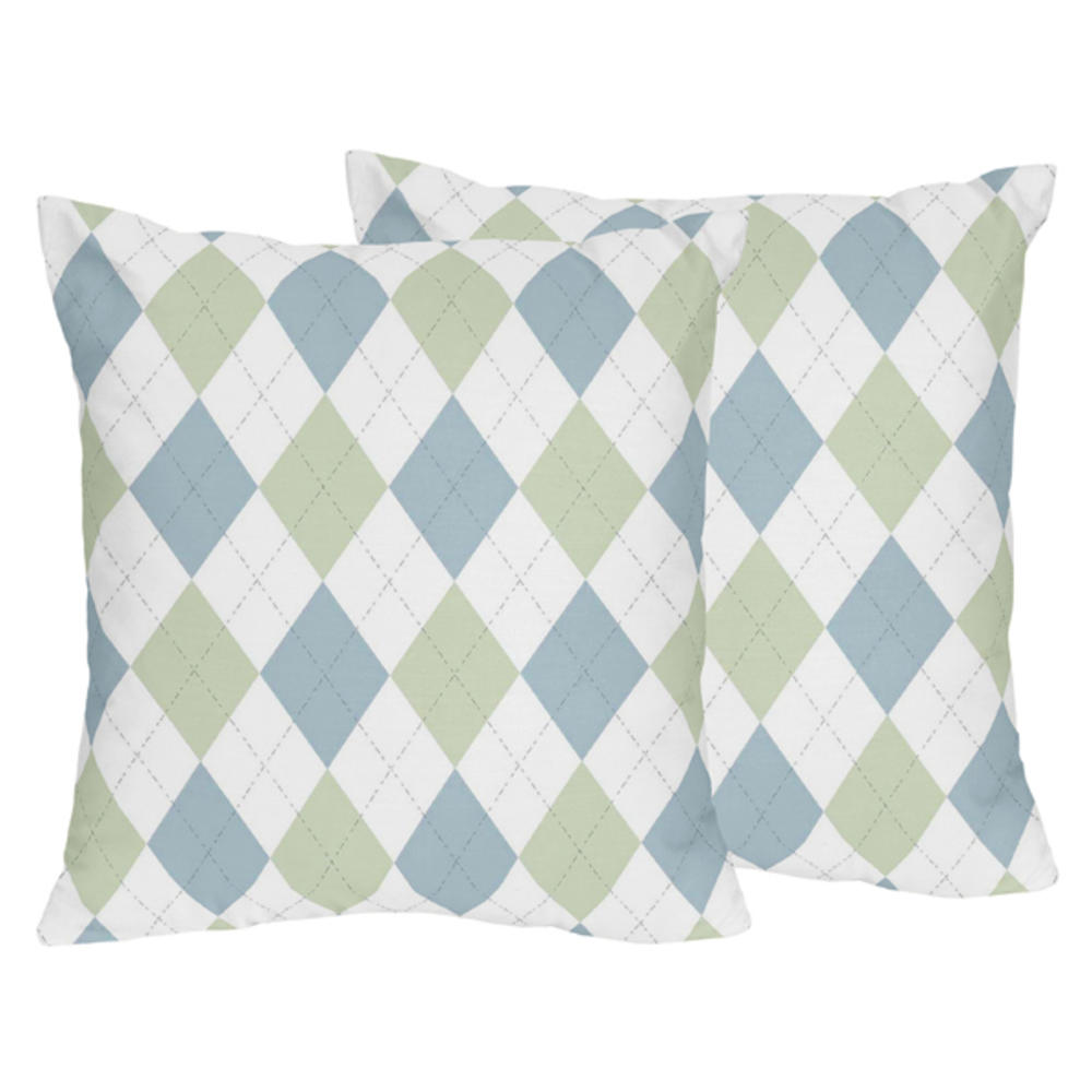 Sweet Jojo Designs Decorative Accent Throw Pillows for the Blue and Green Argyle Collection by
