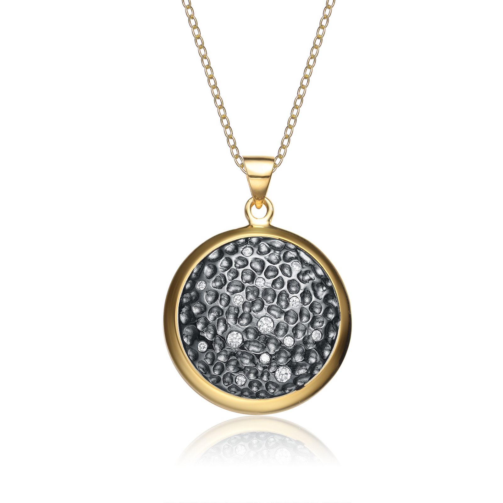 Cubic Zirconia (.925) Sterling Silver Black And Gold Pendant