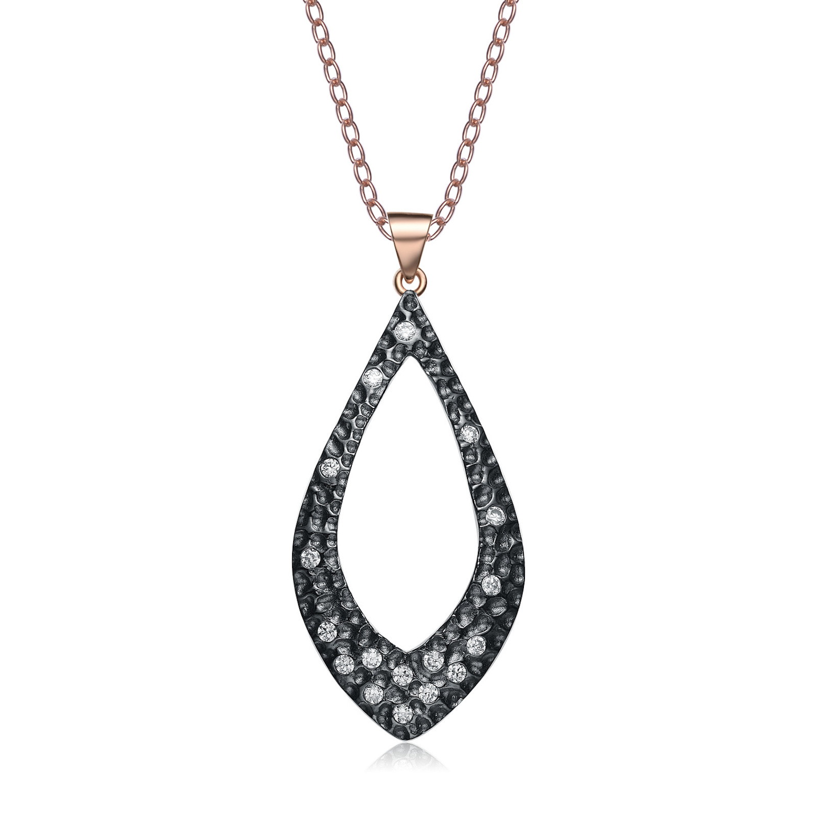 Cubic Zirconia (.925) Sterling Silver Black And Rose Tear Drop Pendant