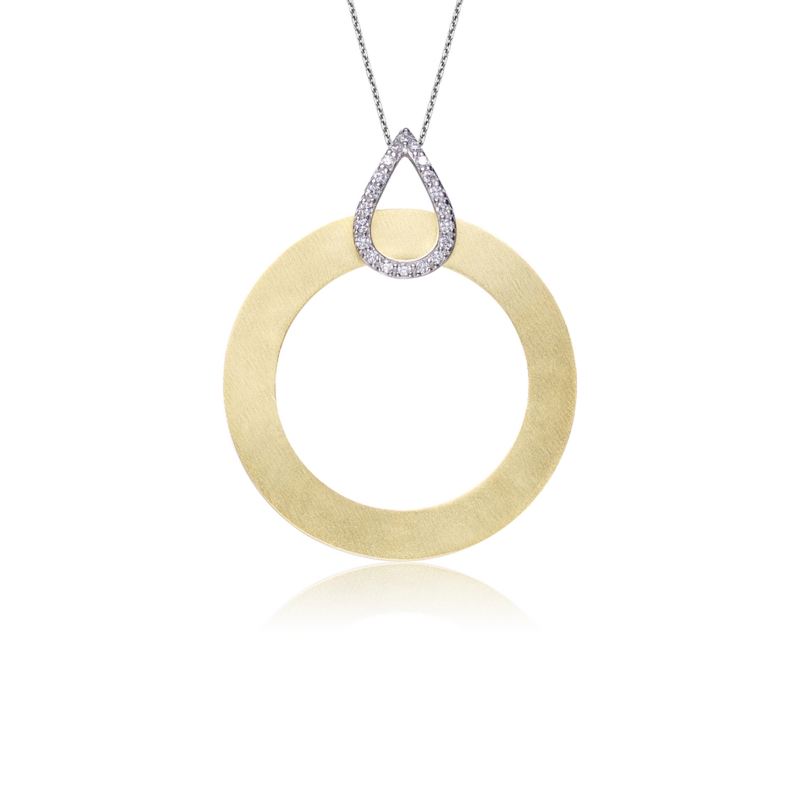 Cubic Zirconia (.925) Sterling Silver Two Tone Circle Pendant