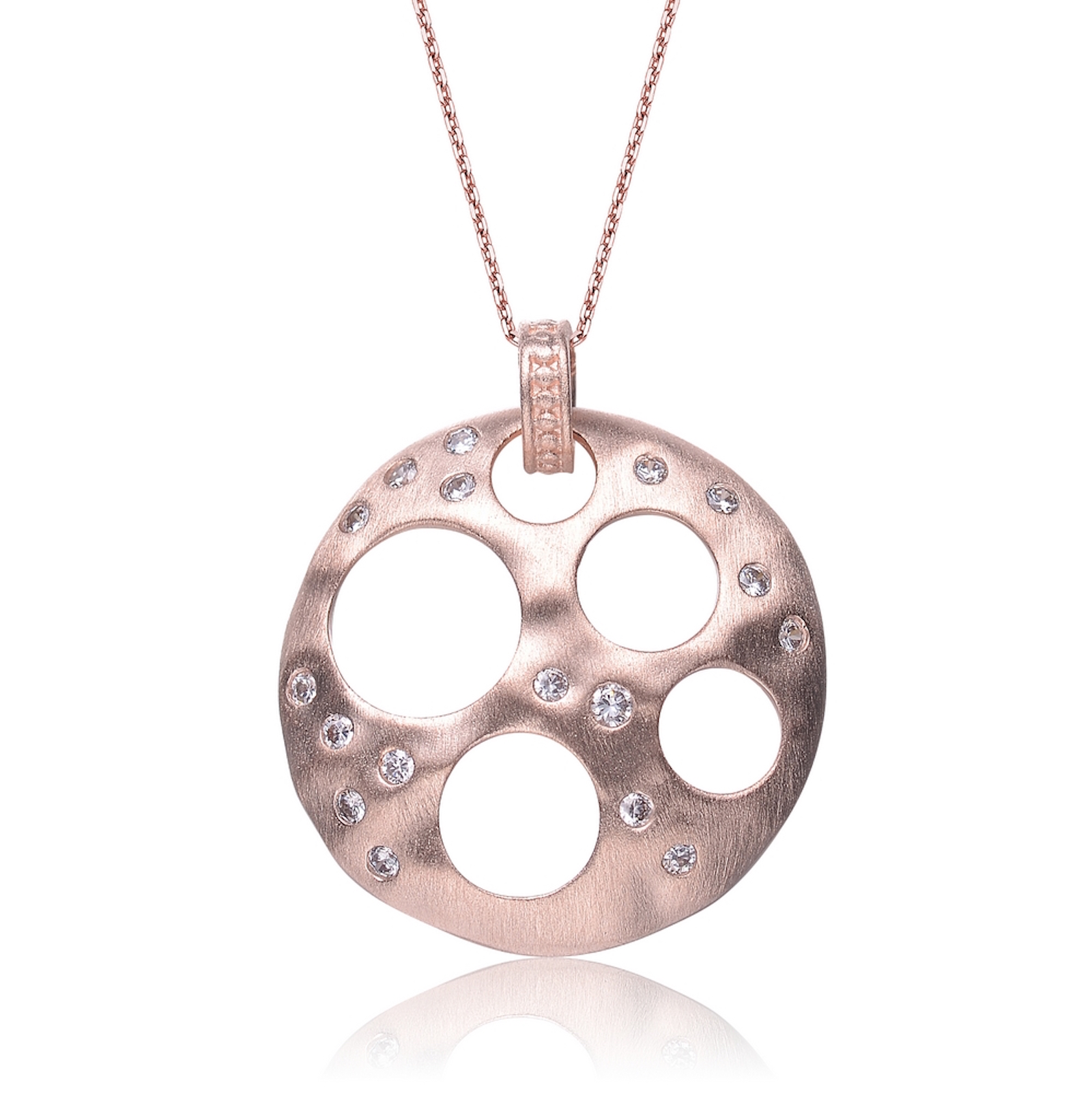 Cubic Zirconia (.925) Sterling Silver Rose Plated Bubble Brushed Pendant