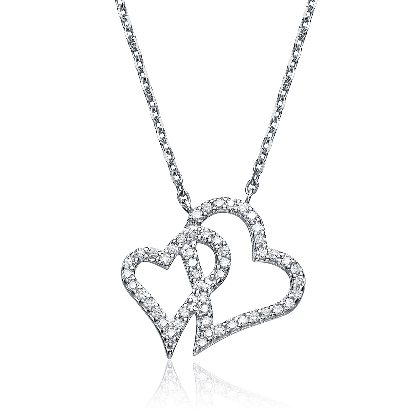 Cubic Zirconia (.925) Sterling Silver Double Heart Micro Pave Pendant