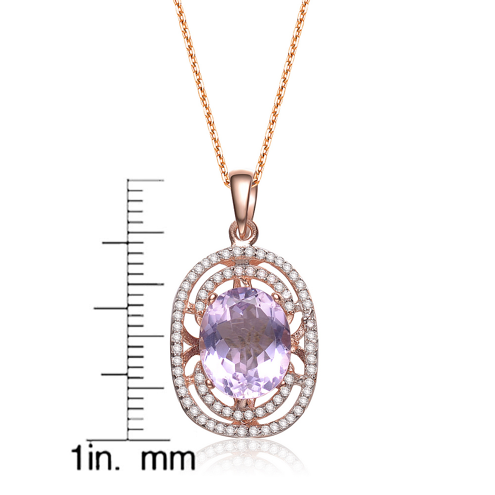 Cubic Zirconia (.925) Sterling Silver Rose Plated Oval Amehtyst Pendant
