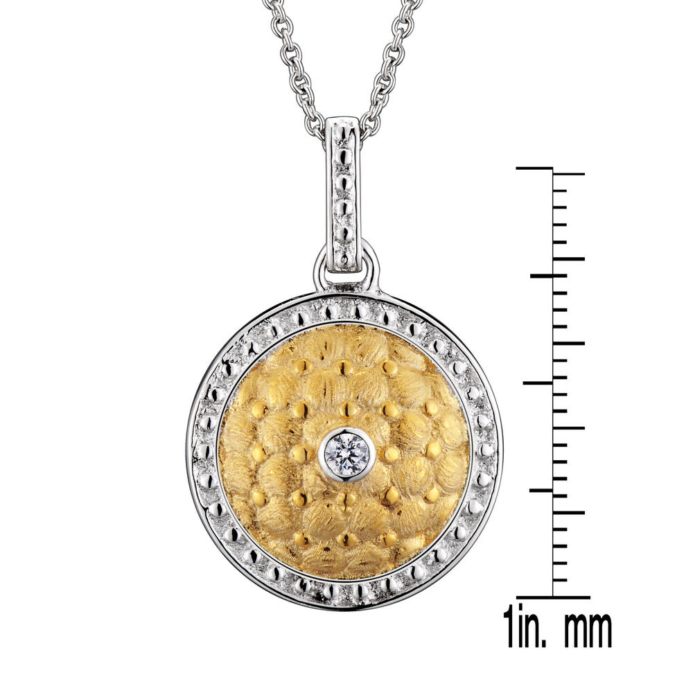 Cubic Zirconia (.925) Sterling Silver Two Tone Round Drop Pendant