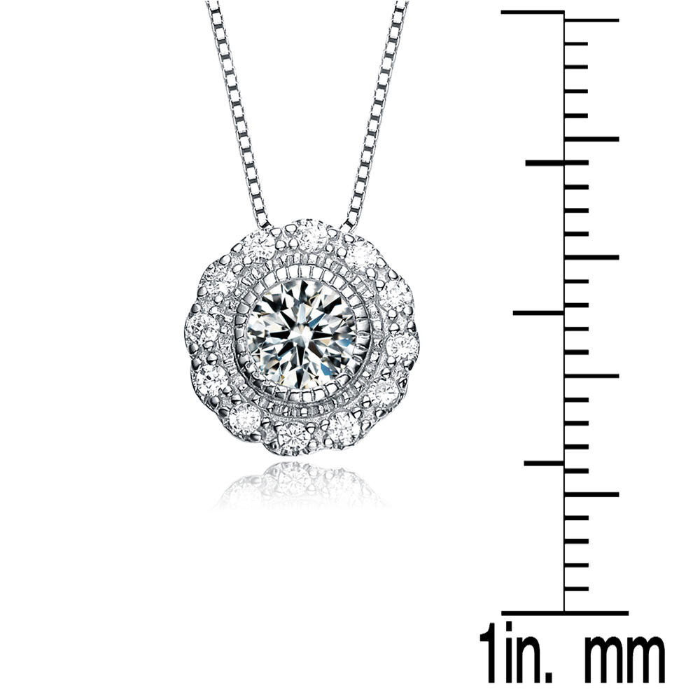 Cubic Zirconia (.925) Sterling Silver Round Flower Pendant