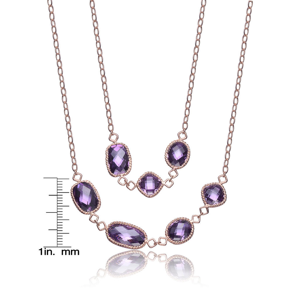Cubic Zirconia (.925) Sterling Silver Amethyst Rose Plated Necklace