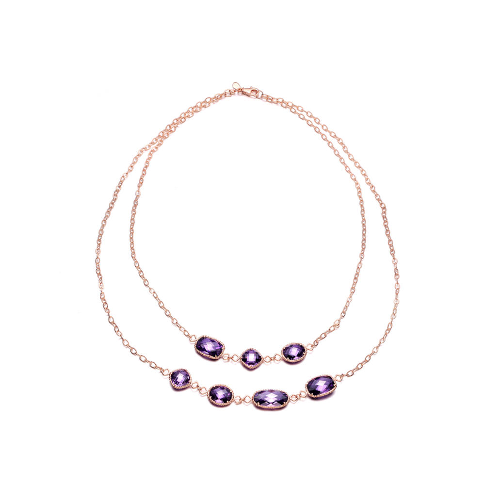 Cubic Zirconia (.925) Sterling Silver Amethyst Rose Plated Necklace