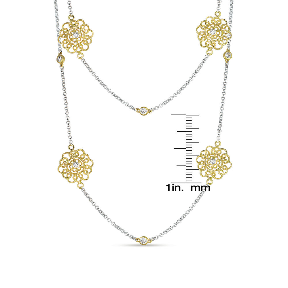 Cubic Zirconia (.925) Sterling Silver Gold Plated Lace Flower Necklace