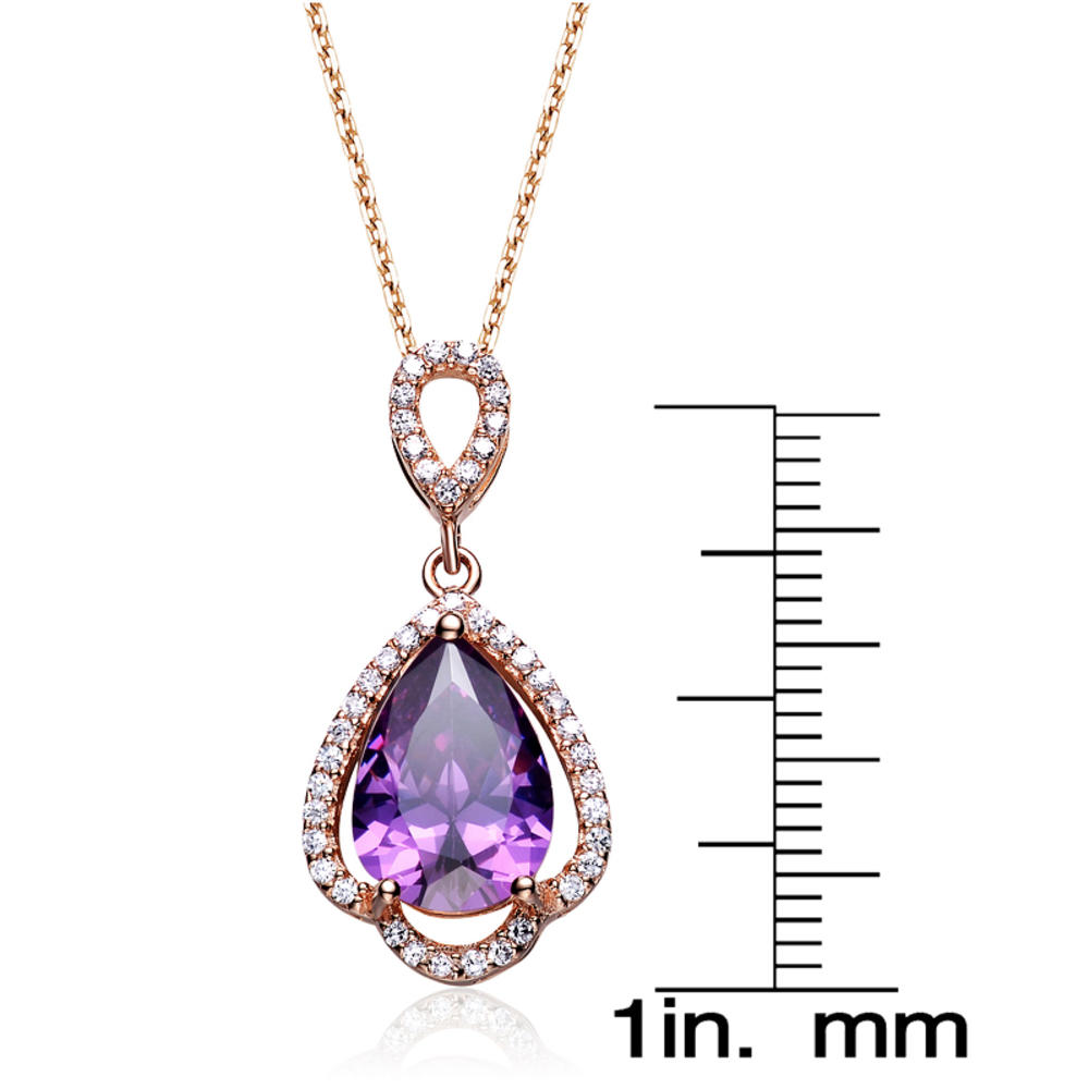 Cubic Zirconia (.925) Sterling Silver Rose Plated Amethyst Drop Pendant