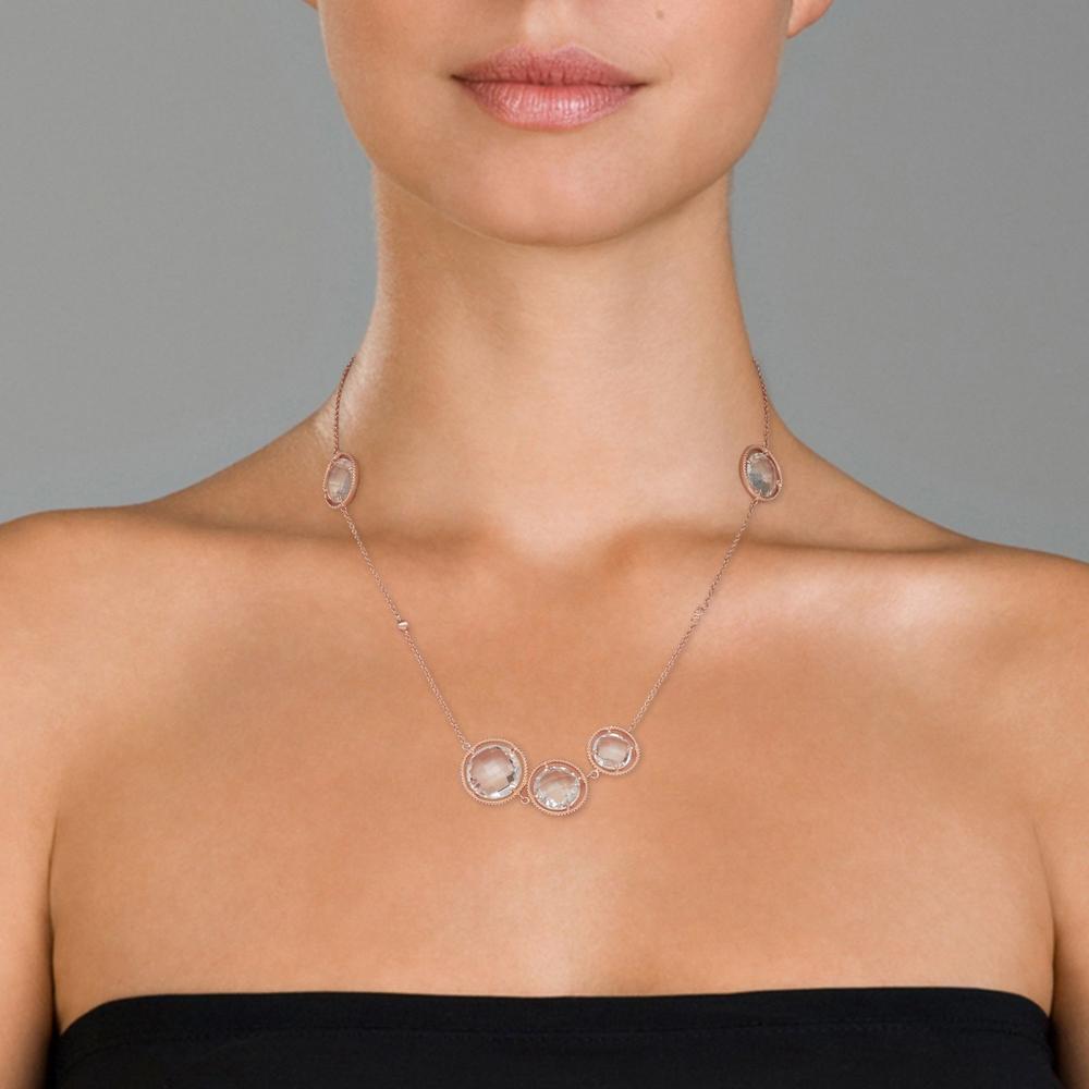 Sterling Silver Rose Plated Clear Quartz Necklace